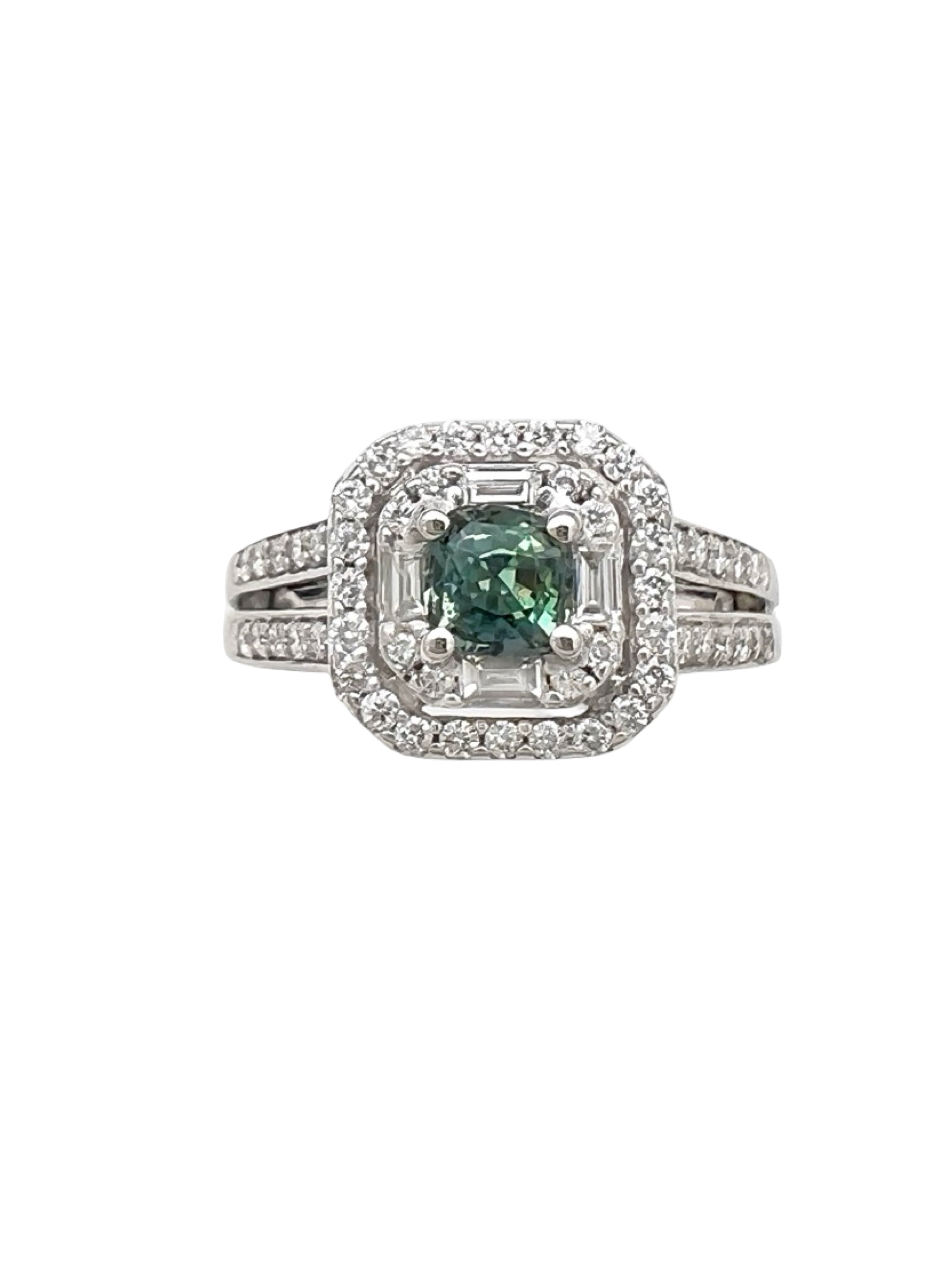 0.55 Carats Alexandrite GIA (Certified) & 0.68 Carats Diamonds Set In 14K White Gold Ring