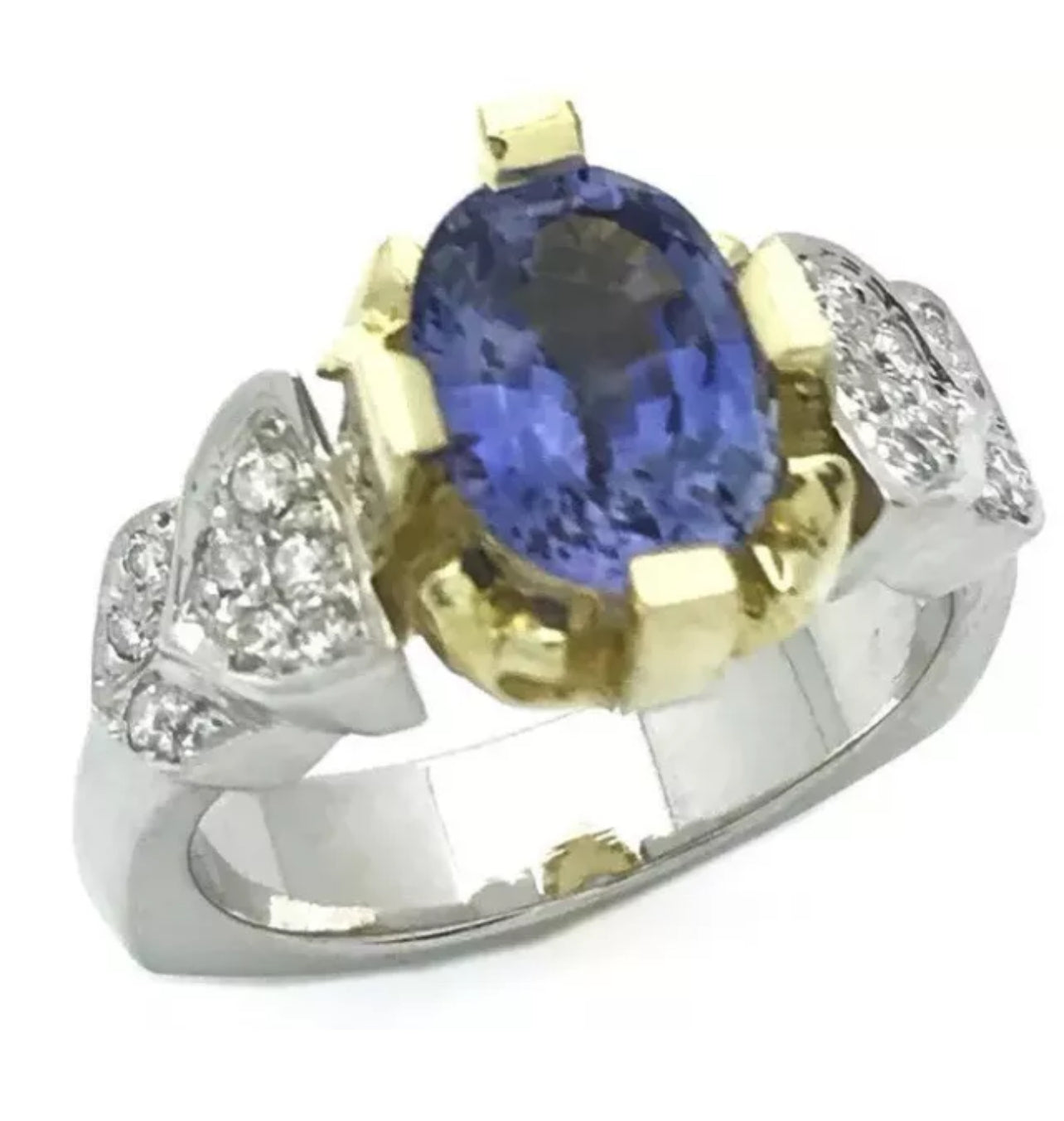 2.46 Cts Bluish-Violet Ceylon Sapphire Unheat Cert W/ Dia 18K Wht-Yel Gold Ring