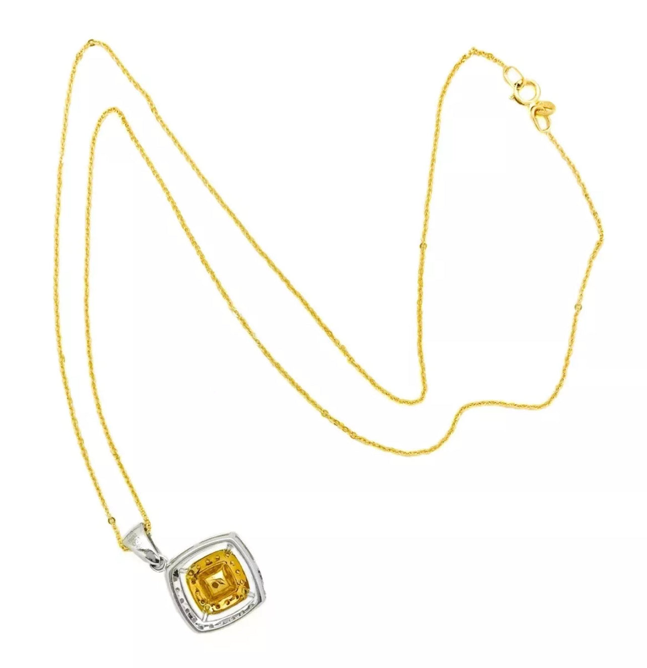 1.15 TCW Natural Yellow & White Diamonds Set In 18K White-Yellow Gold With Rolo Chain