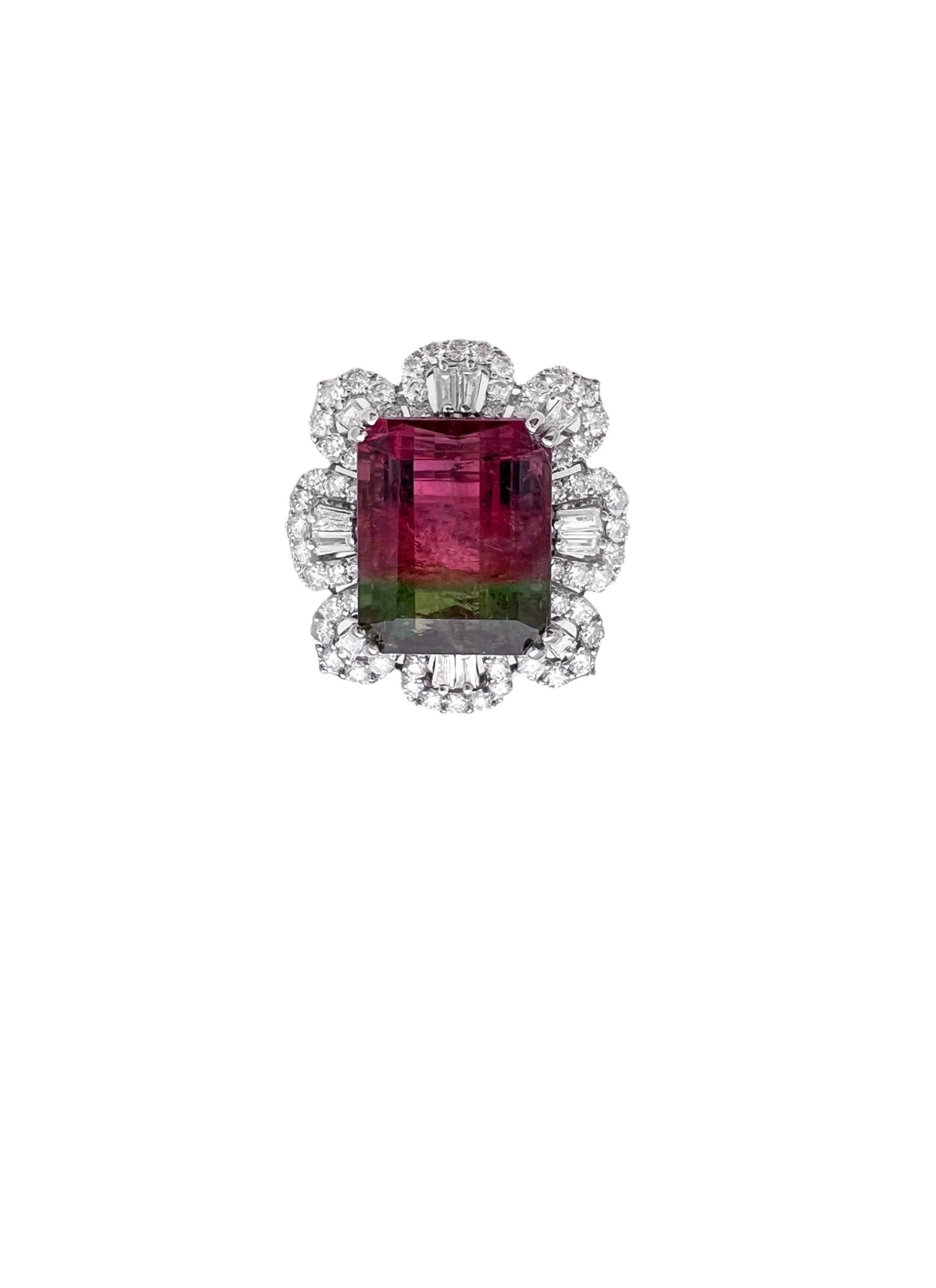 10.38Cts Tourmaline(Parti-Color) Certified & 2.52Cts Diamonds 18K White Gold