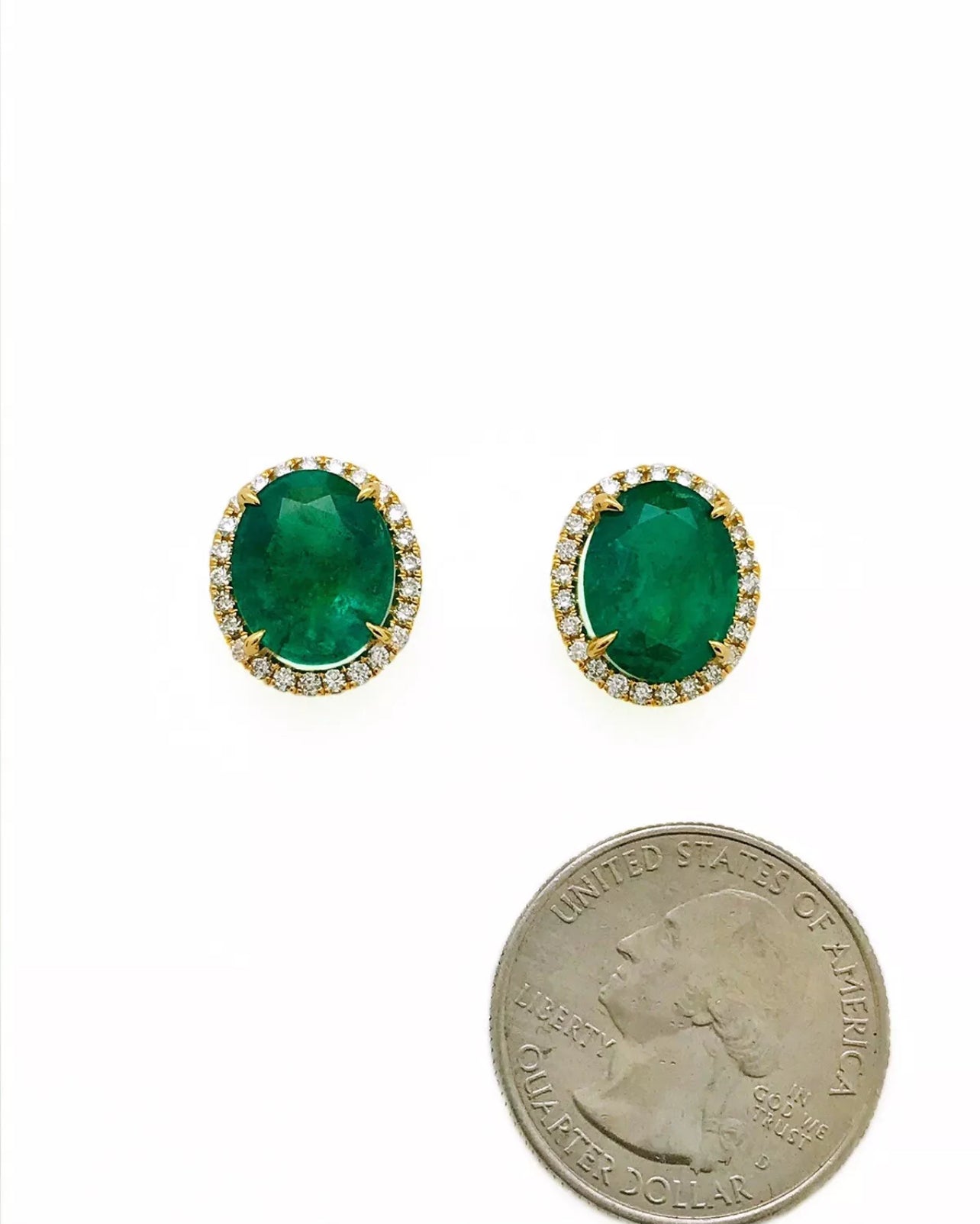 8.44 Ct Emerald F1-F2 (Brazilian)Certified & 0.80 Ct Dia 14K Yellow Gold Earring