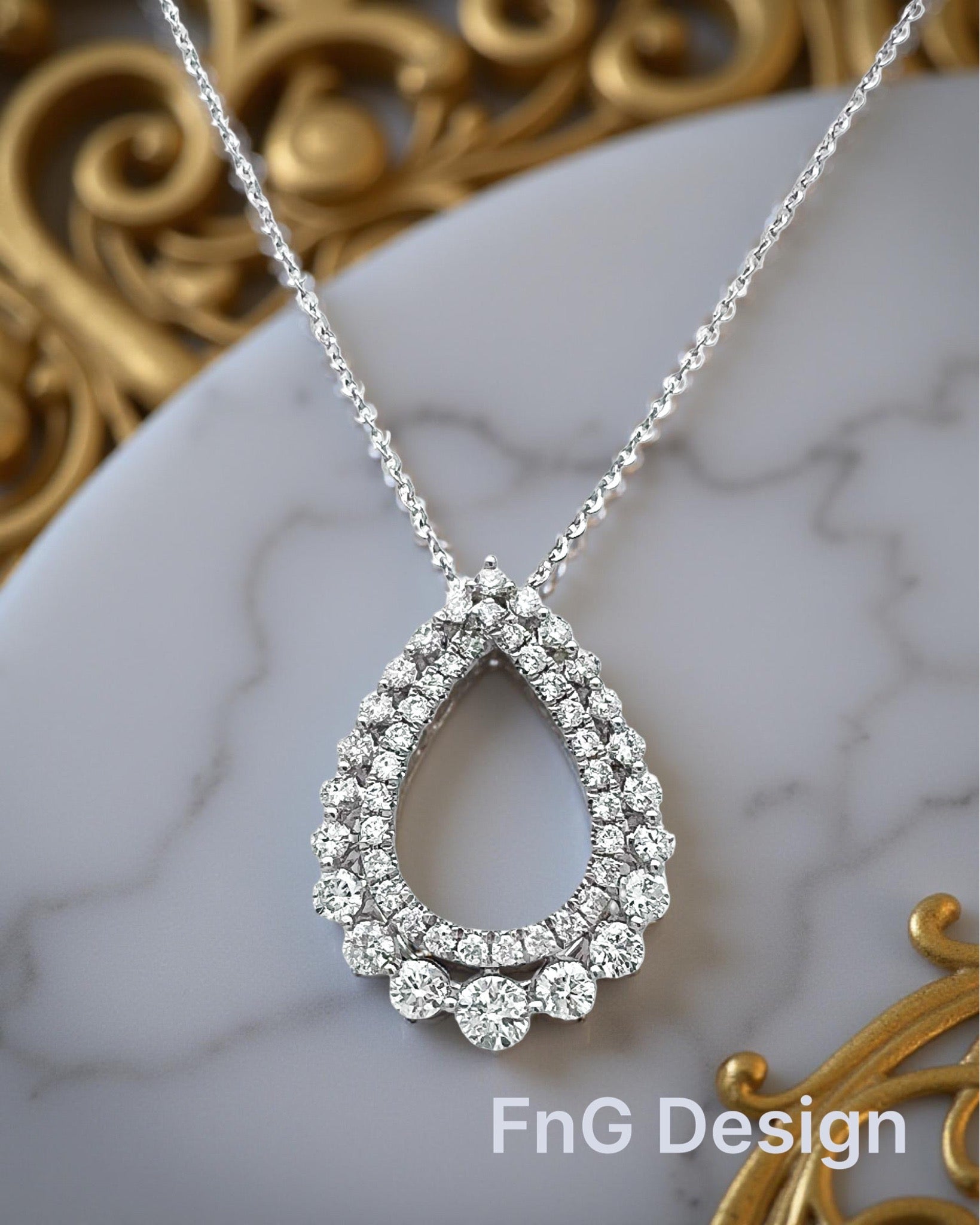 1.28 Carats Diamond VS2 Set In 18 Karat White Gold Pendant With Rolo Diamond-Cut Chain 18 Inches