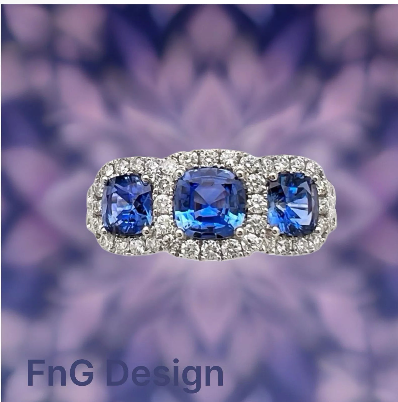 1.56Cts Sapphires Ceylon(Med Blue) 0.75Cts Diamonds 14K White Gold Ring