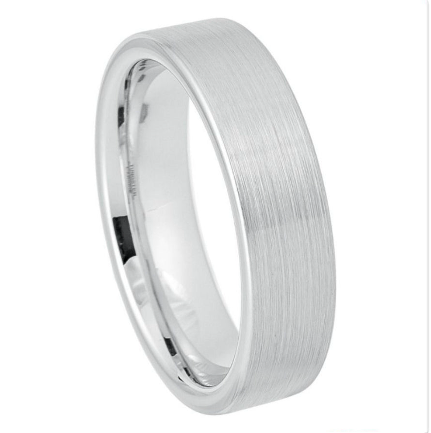White Tungsten Carbide 6mm ion Plating Flat Brushed Finish Ring