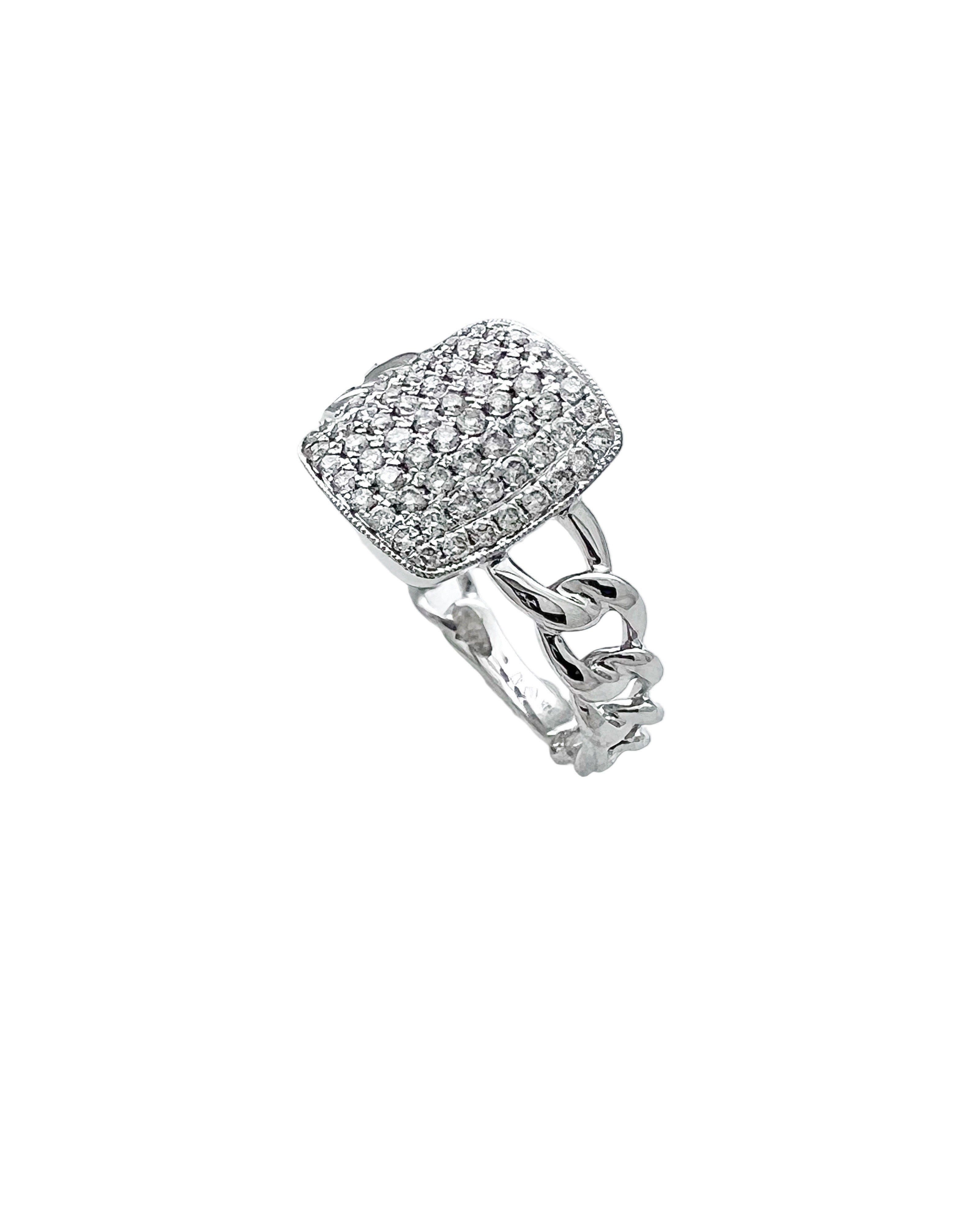 0.45 Carats Diamonds VS2 Set In 14 Karat White Gold Cuban Ring