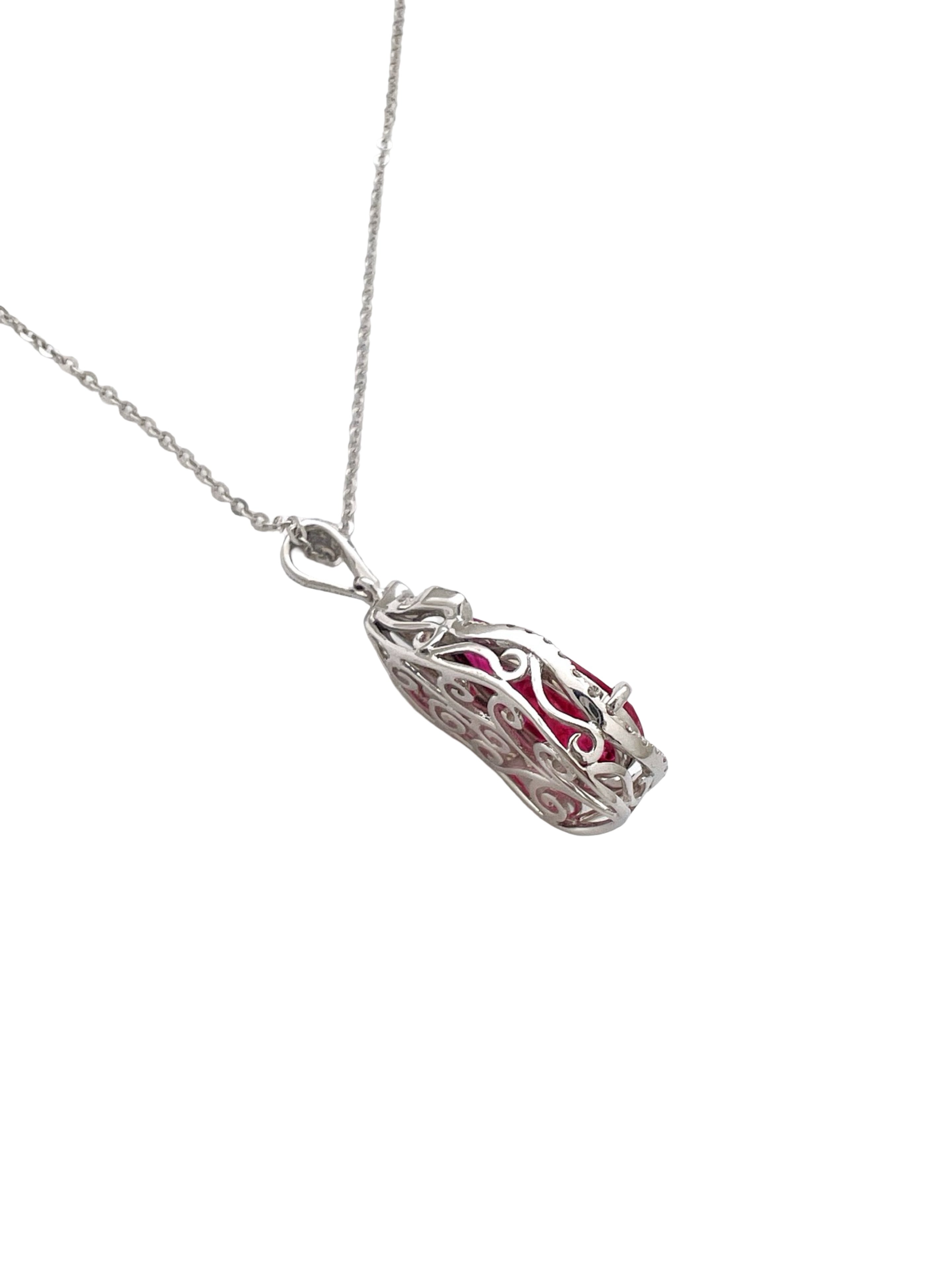 3.11 Carats Ruby Heated GIA (Certified) & 0.51 Carats Diamonds VS2 Set In 14 Karat White Gold Pendant With 14 Karat Chain 18 Inches