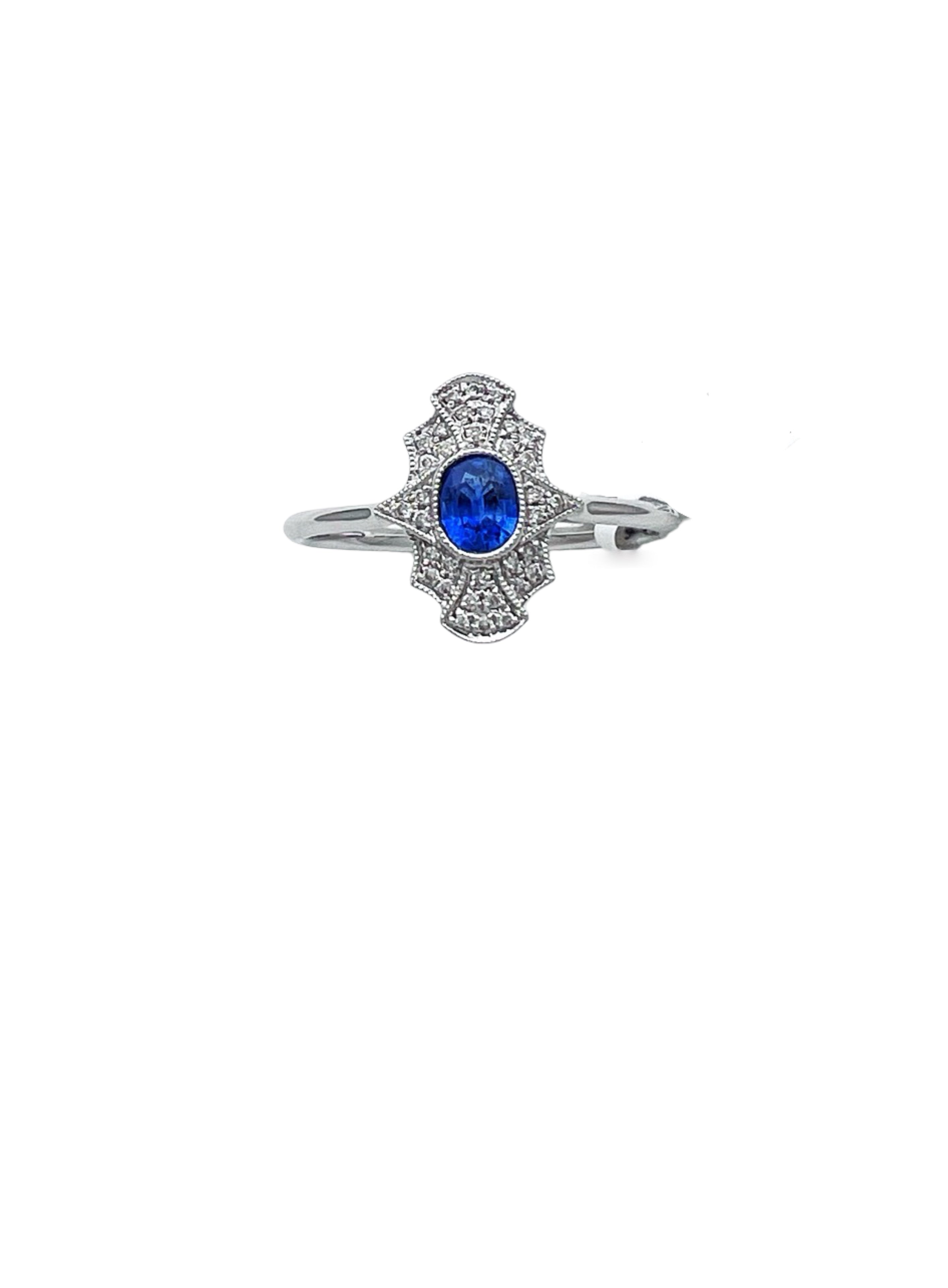 0.11 Carats Diamond VS2 & 0.57 Carats Blue Sapphire Set In 14 Karat White Gold Ring