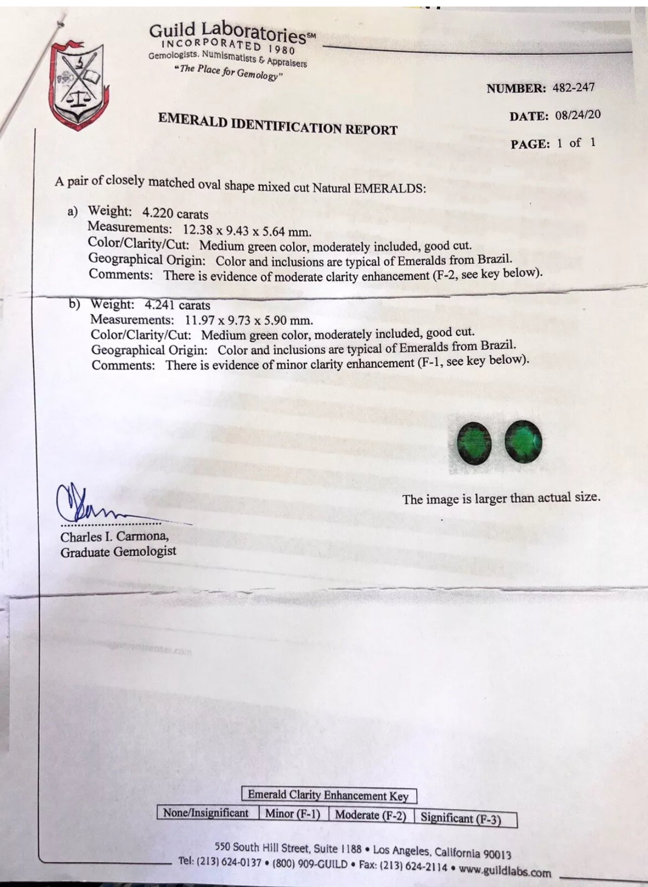 8.44 Ct Emerald F1-F2 (Brazilian)Certified & 0.80 Ct Dia 14K Yellow Gold Earring