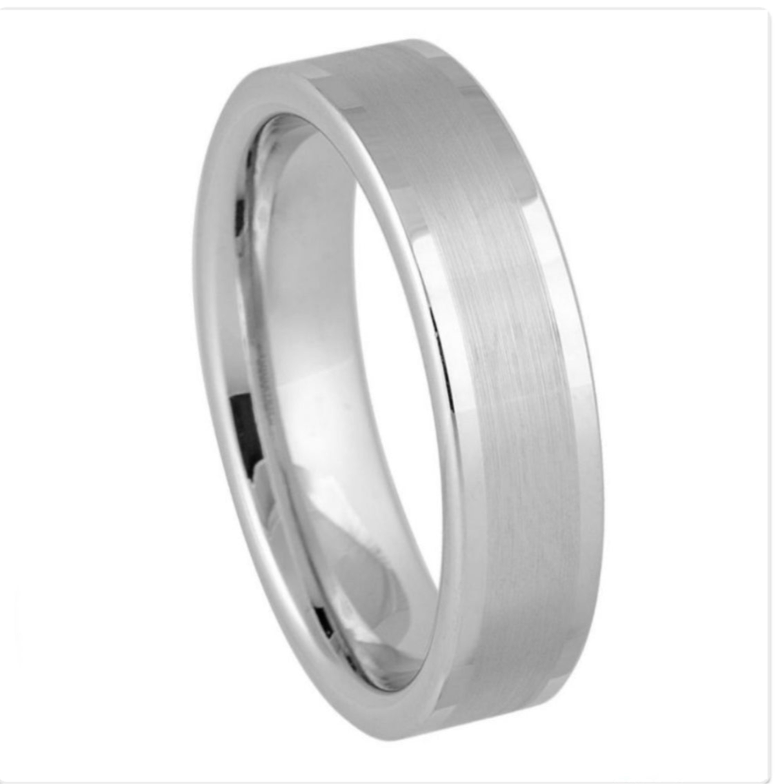 White Tungsten Carbide 6mm ion Plating Flat hi-Polished Center Brushed Finish Ring