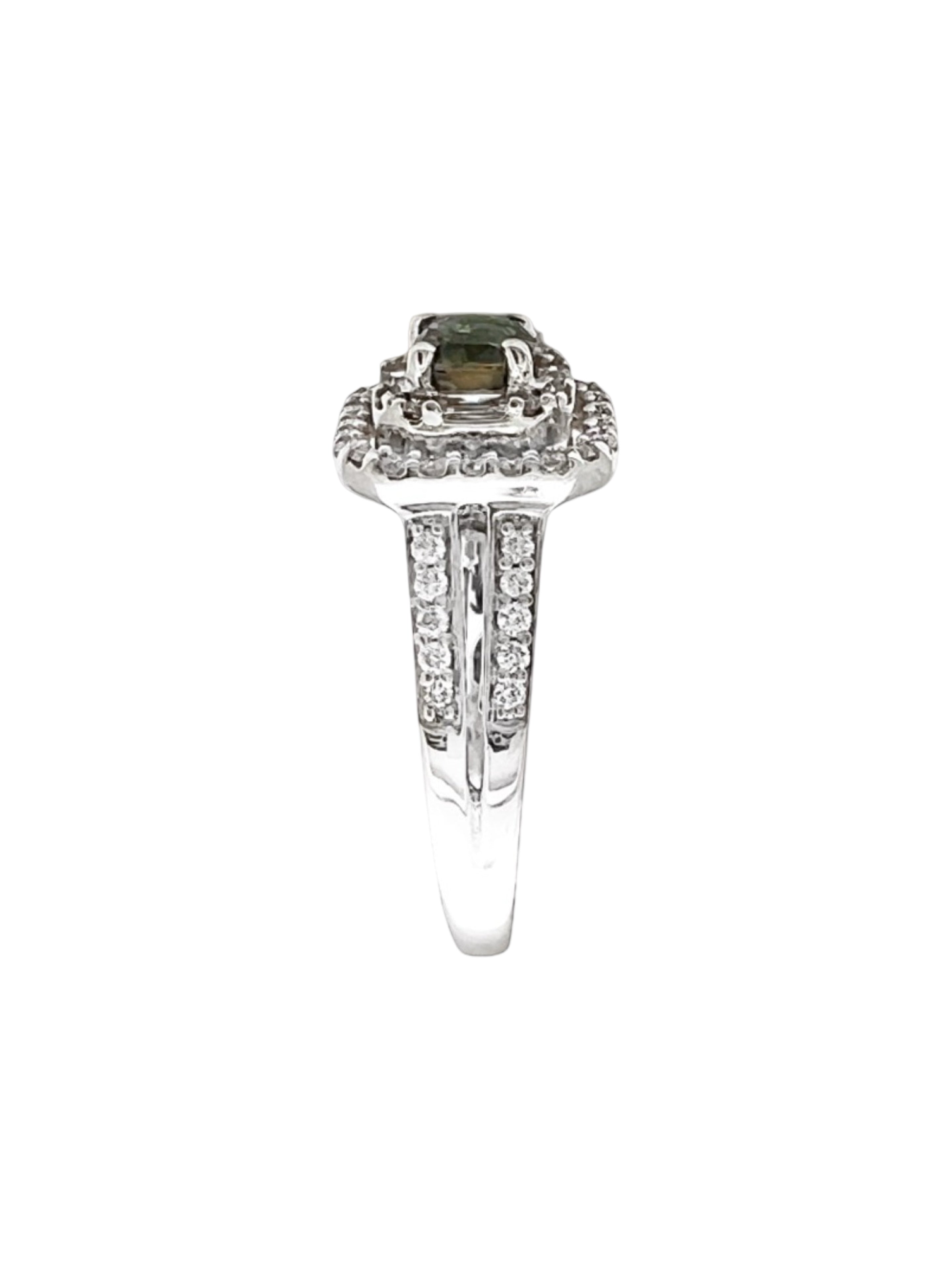 0.55 Carats Alexandrite GIA (Certified) & 0.68 Carats Diamonds Set In 14K White Gold Ring