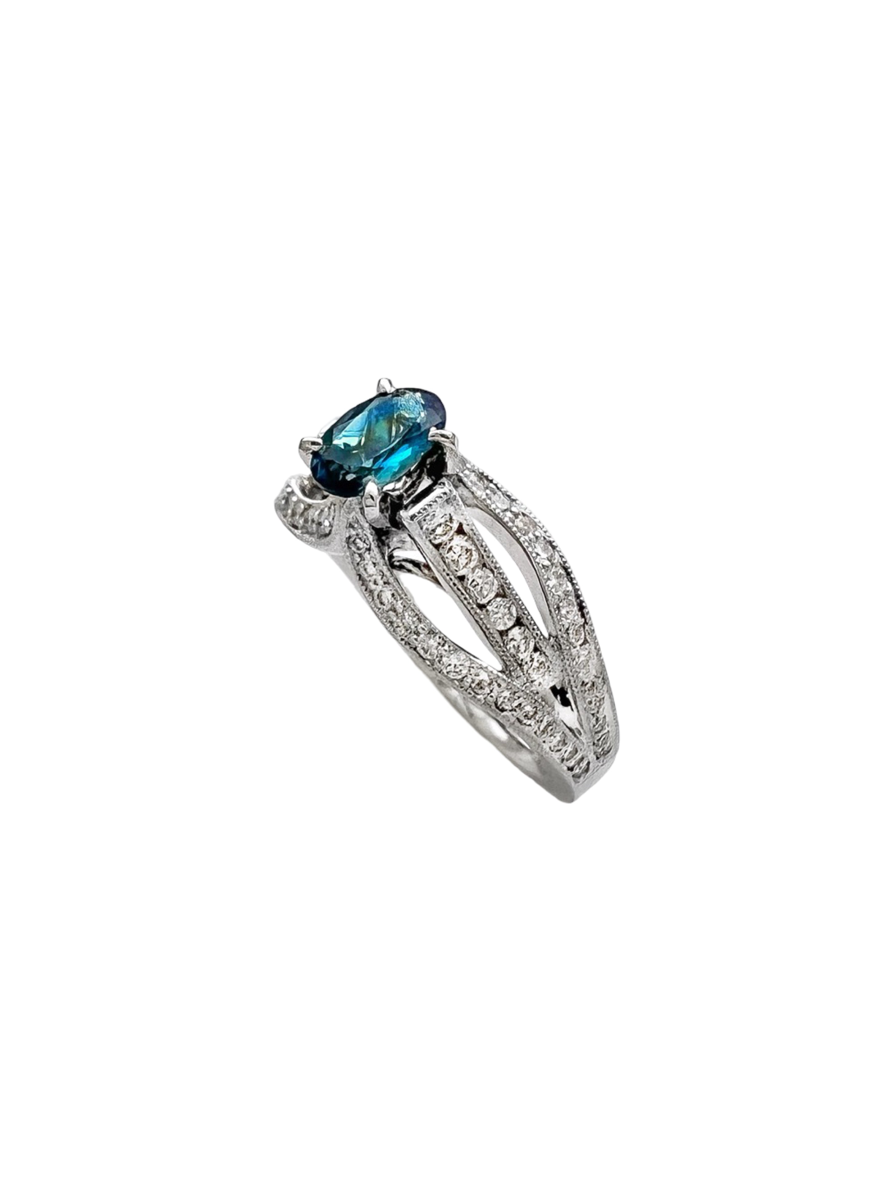 0.55 Carats Alexandrite GIA (Certified) & 0.94 Carats Diamonds Set In 18K white Gold Ring