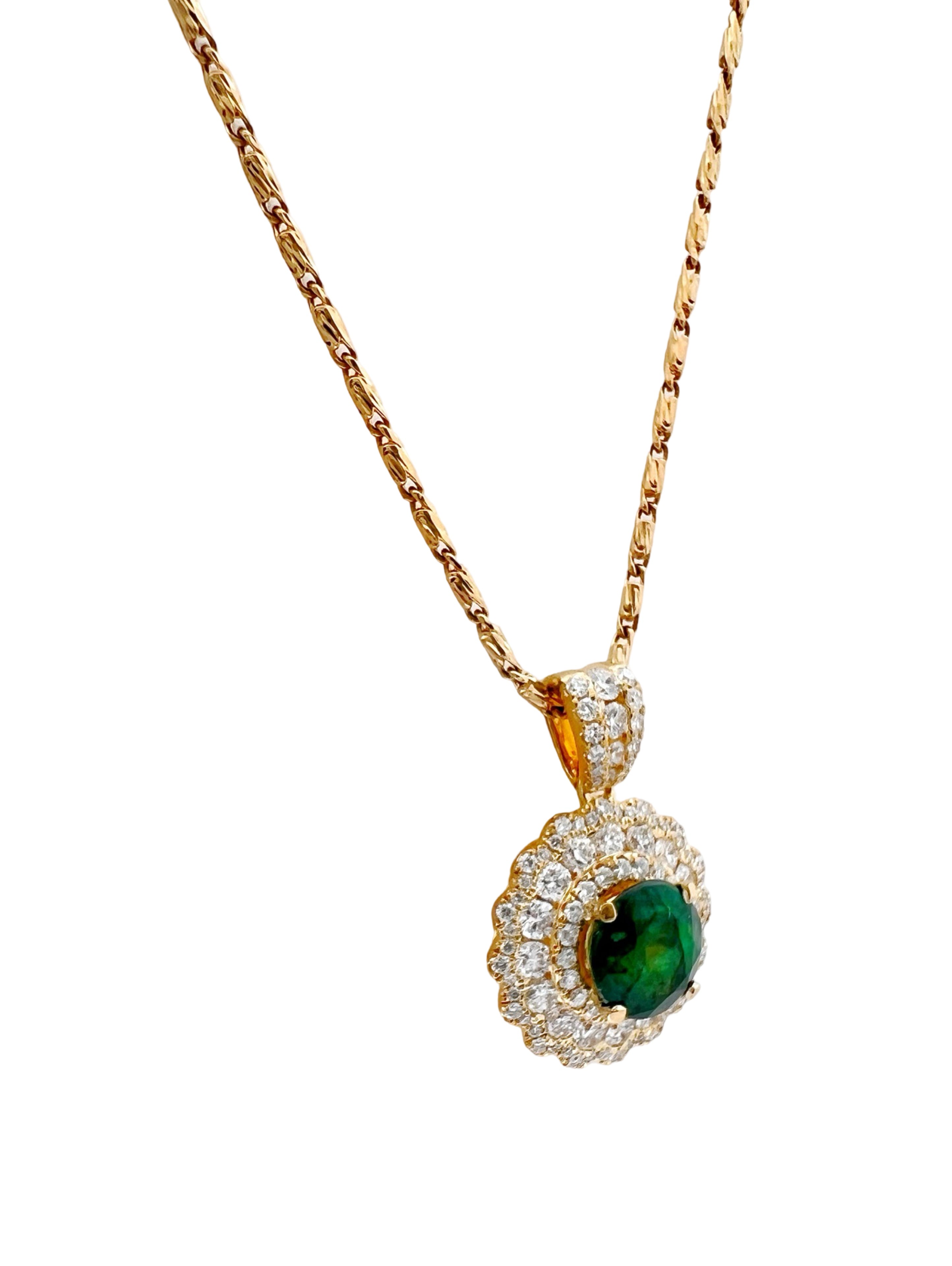 2.31Ct Trapiche Emerald N/O (Col.)Cert. & 1.84Ct Dia 18K Yel-Gold Pendant-Chain