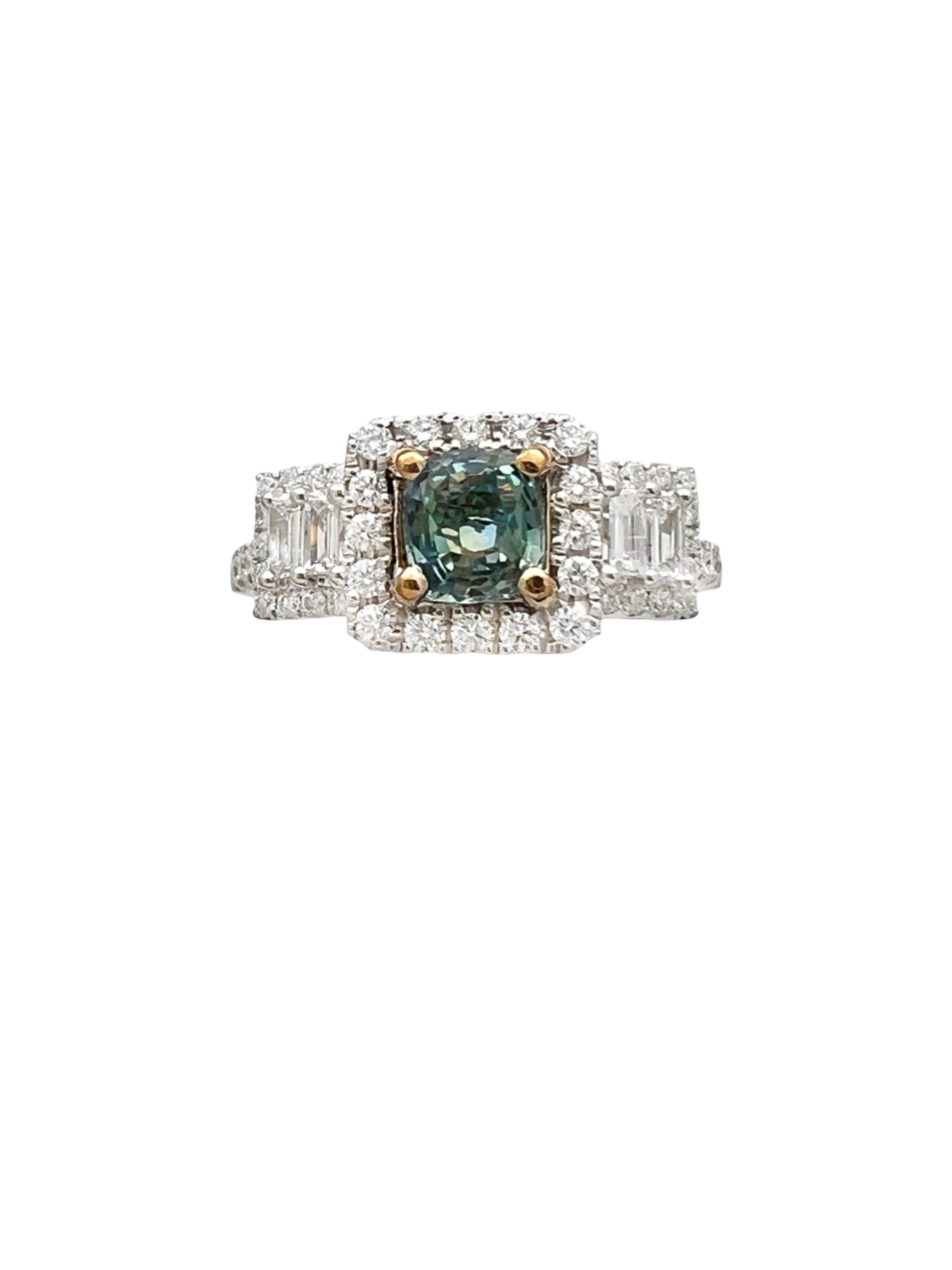 0.63 Carats Alexandrite GIA (Certified) & 0.92 Carats Diamonds VS2 Set In 14K White & Yellow Gold Ring
