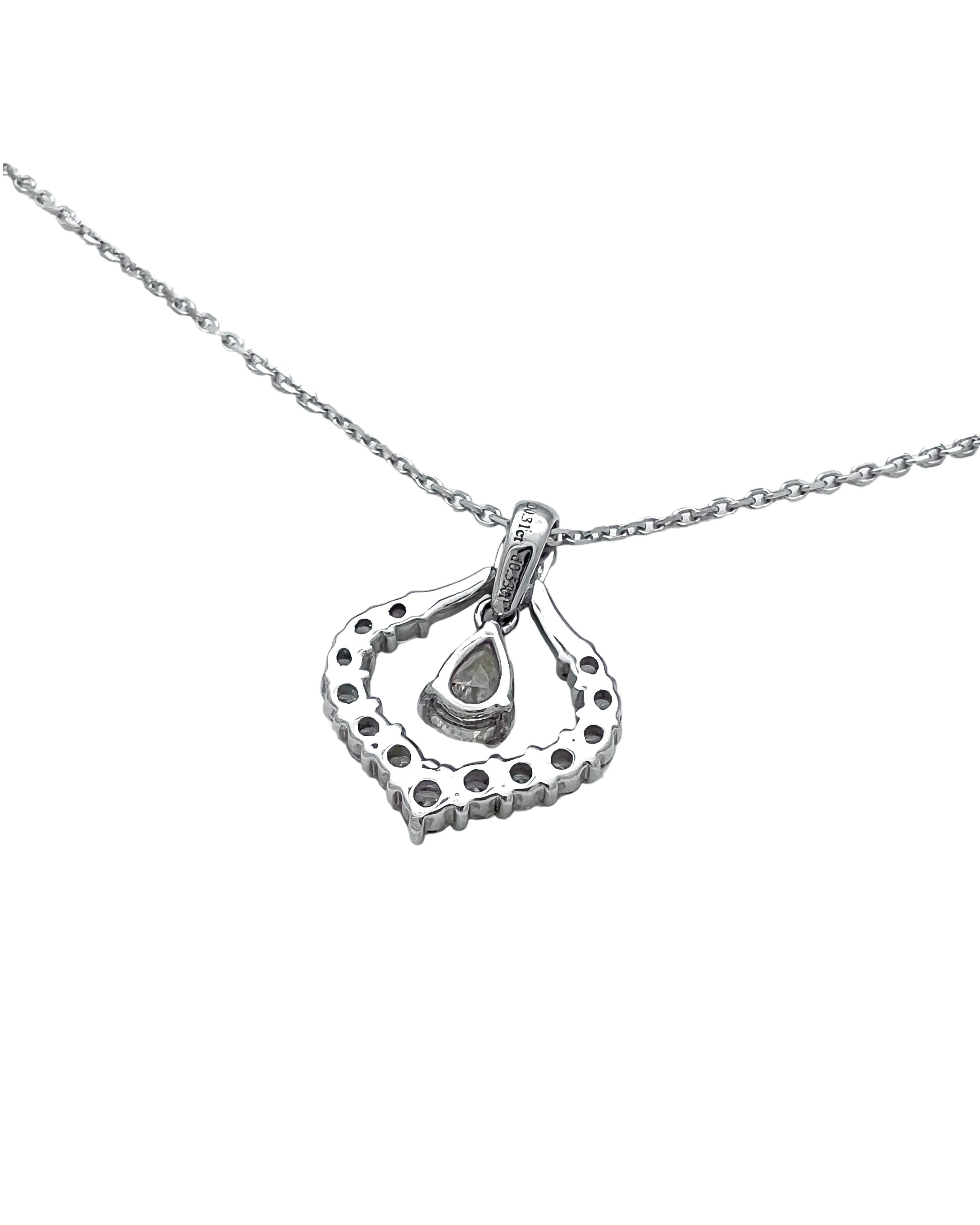 0.84 Carats Diamonds VS2 (Ctr .31) Set in 18 Karat White Gold Pendant & 18” Rolo Diamond-Cut Chain