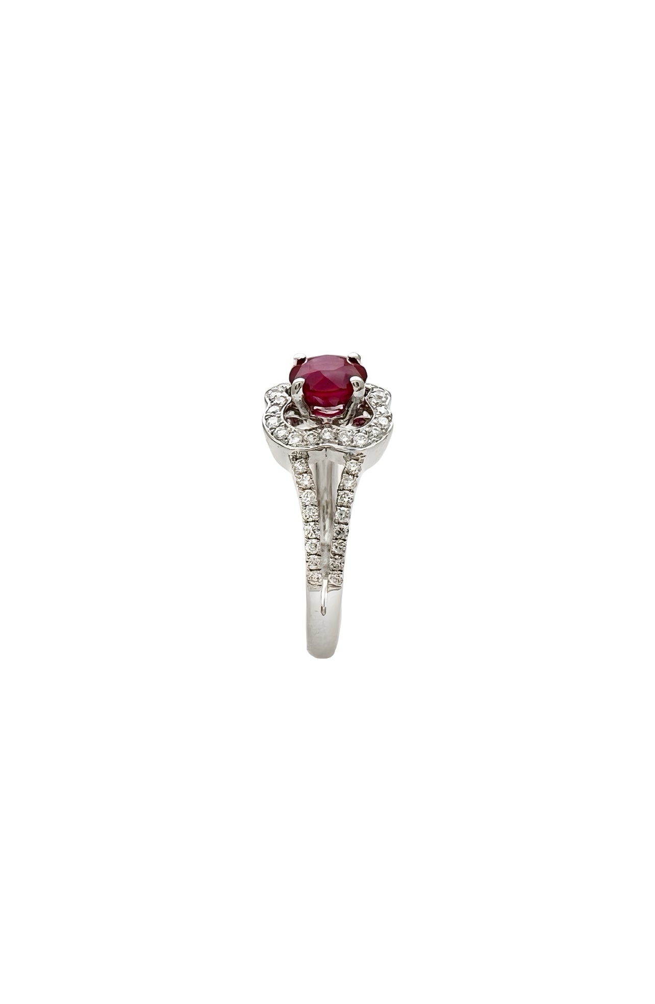 0.96 Carats Myanmar (formerly Burma) Ruby (Certified) & 0.46 Carats Diamonds VS2 Set In 14K White Gold Ring