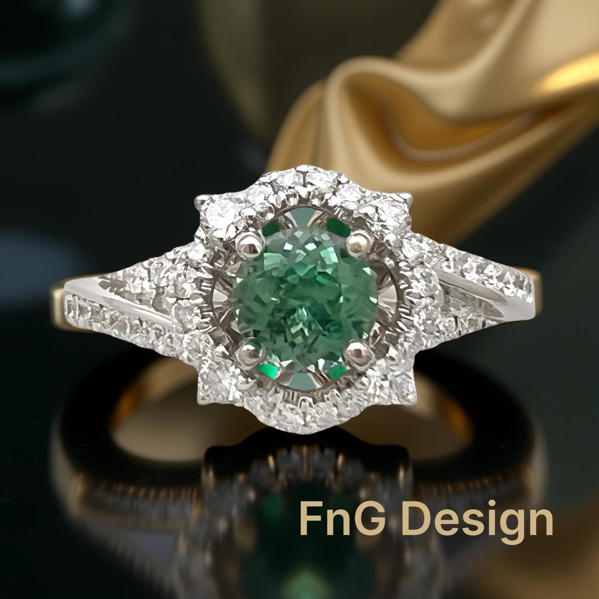 0.57 Carats Alexandrite GIA (Certified) & 0.92 Carats Diamond VS2 Set In 14K White Gold Ring