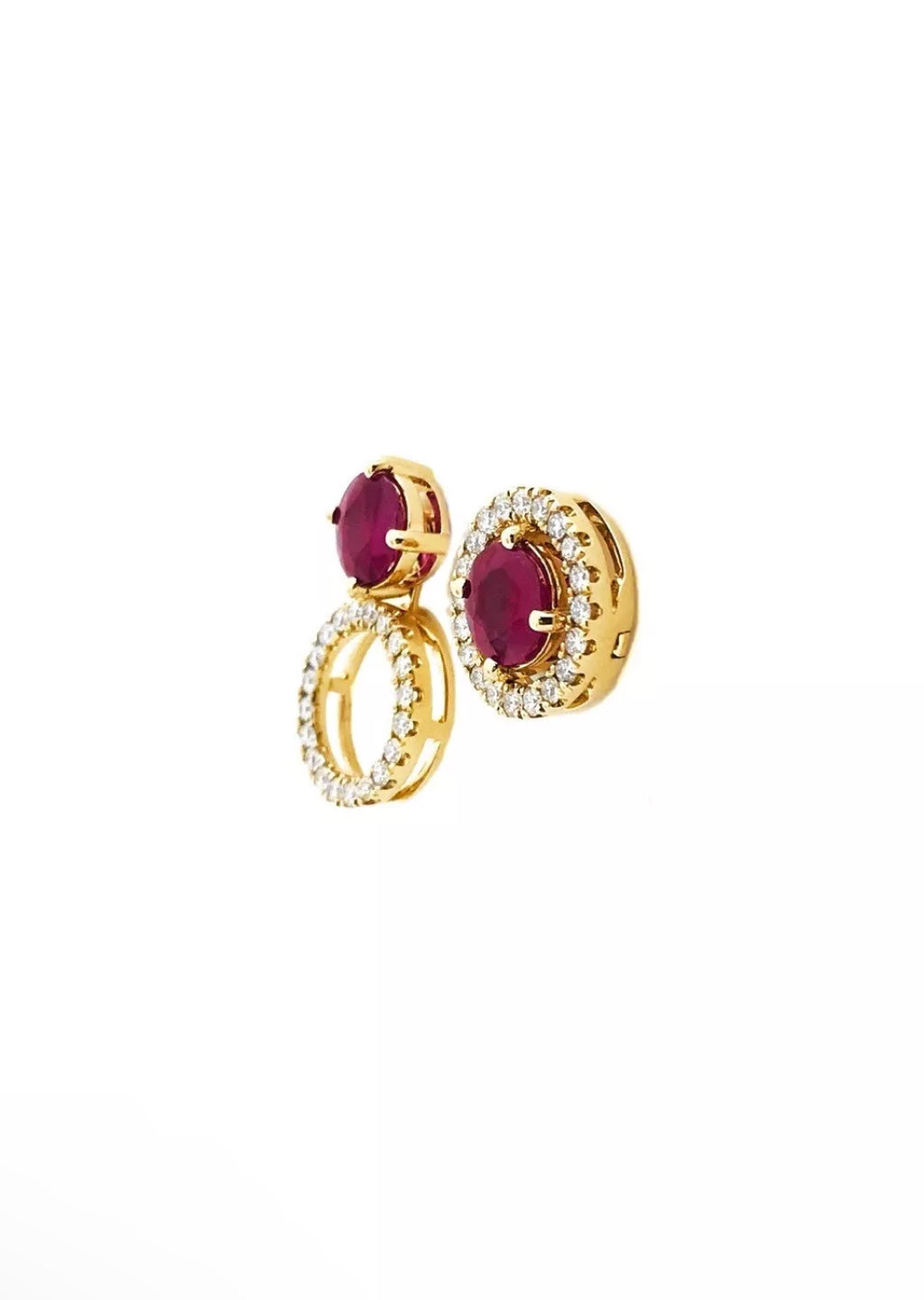 2.89 Carats Rubies (Certified) & 0.80 Carats Diamonds 14K Yellow Gold Earrings (3-Way Wear)