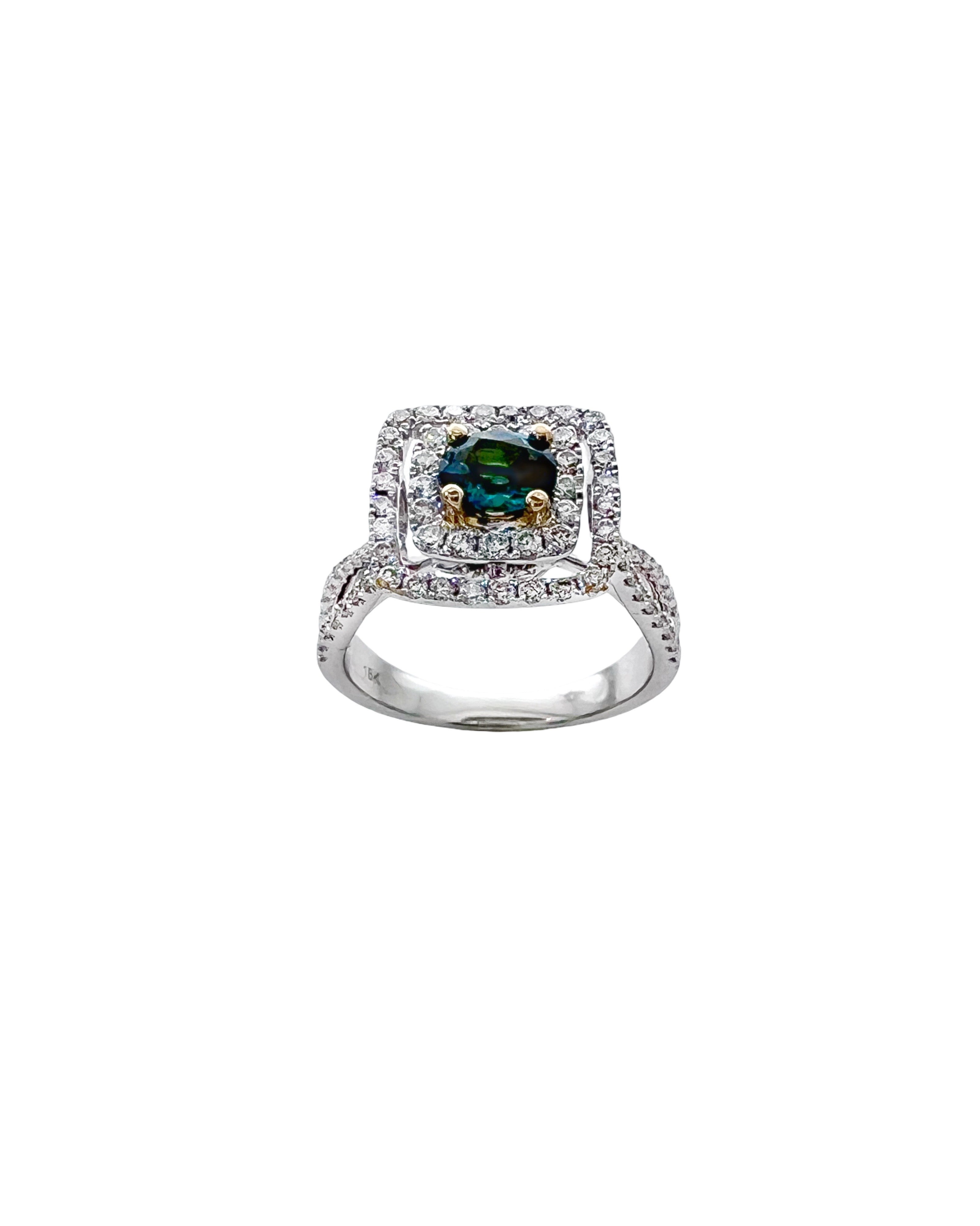 0.56 Carats Alexandrite GIA (Certified) & 0.92 Carats Diamonds VS2 Set In 18 Karat White-Yellow Gold Ring