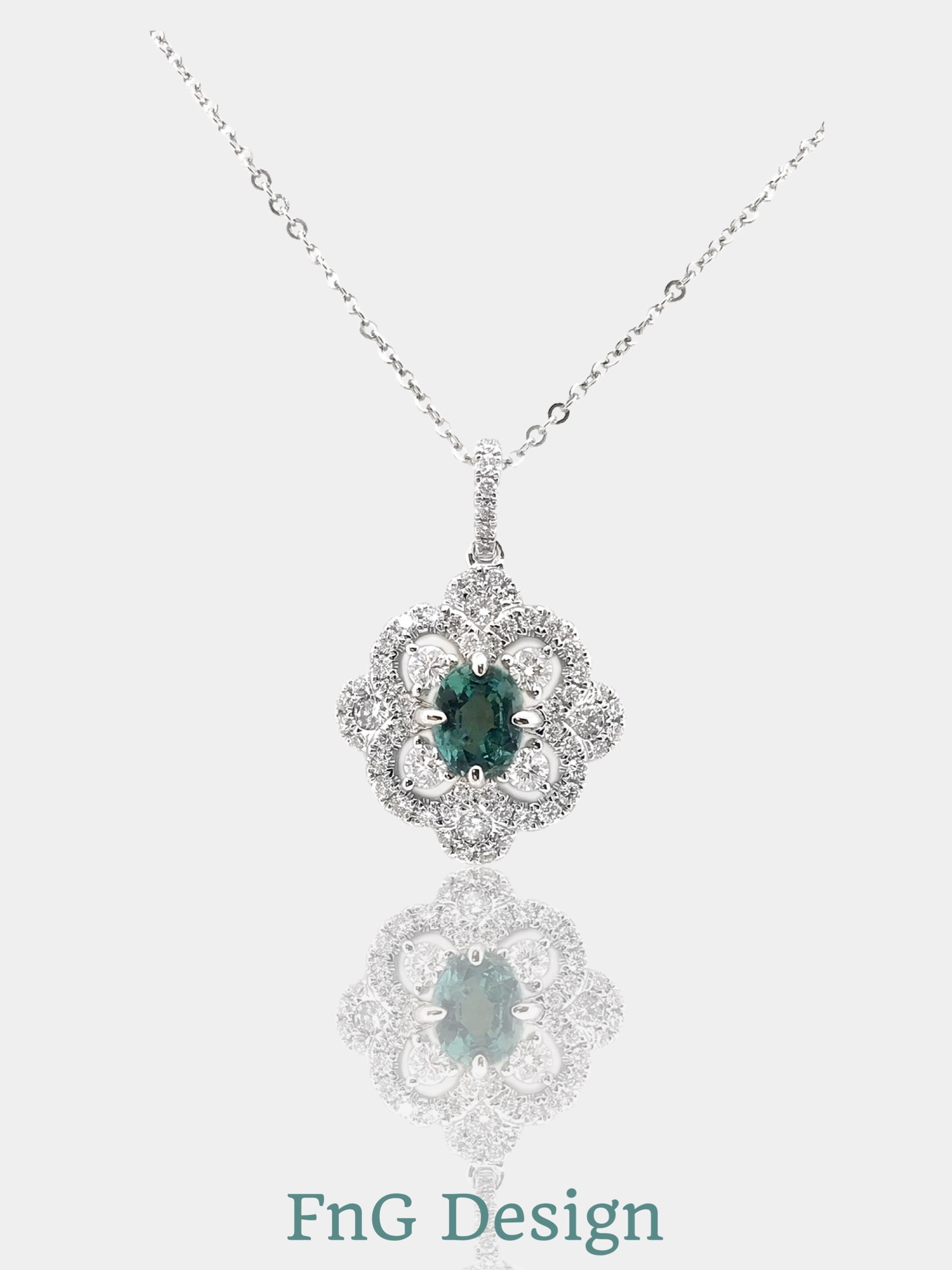 1.14 Carats Alexandrite W/ 1.00 Carats Diamonds (GIA Cert) 18K White Gold