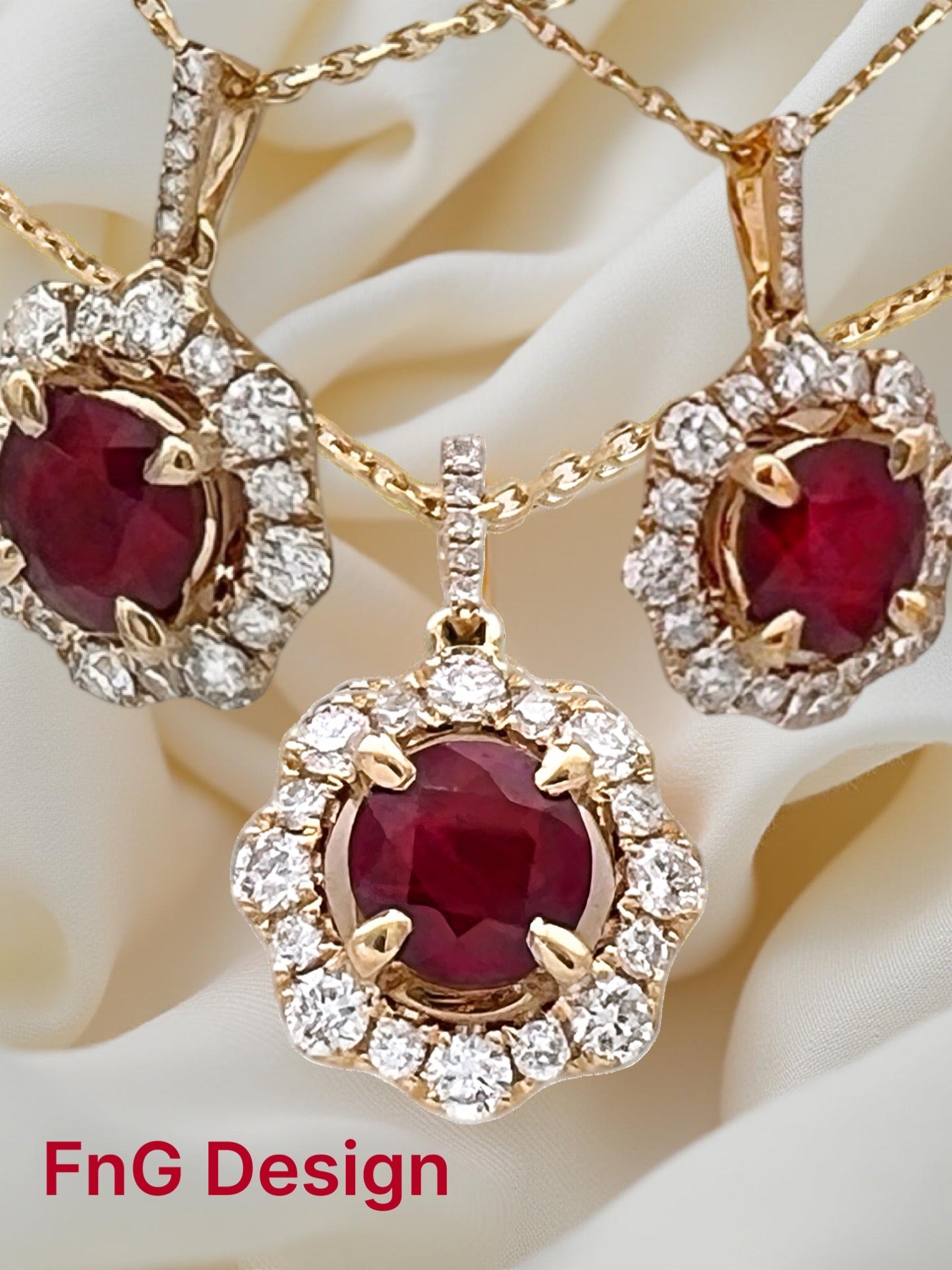 1.28 Carats Burma Ruby (Certified) & 0.88 Carats Diamond 18K Yellow Gold Pendant & Chain