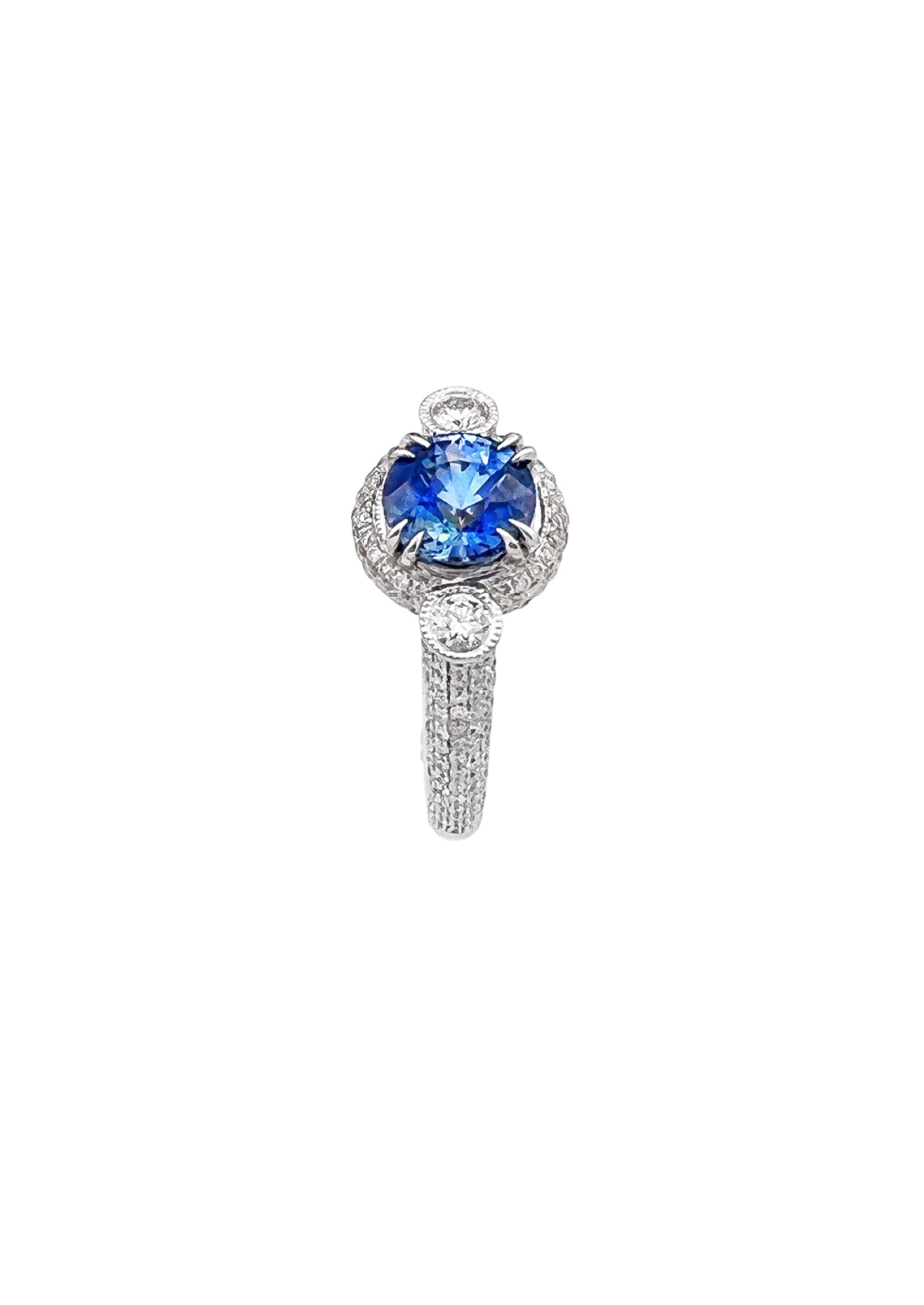 1.88 Carats Ceylon Sapphire Certified & 1.51 Carats Diamonds VS2 14Kt White Gold Ring