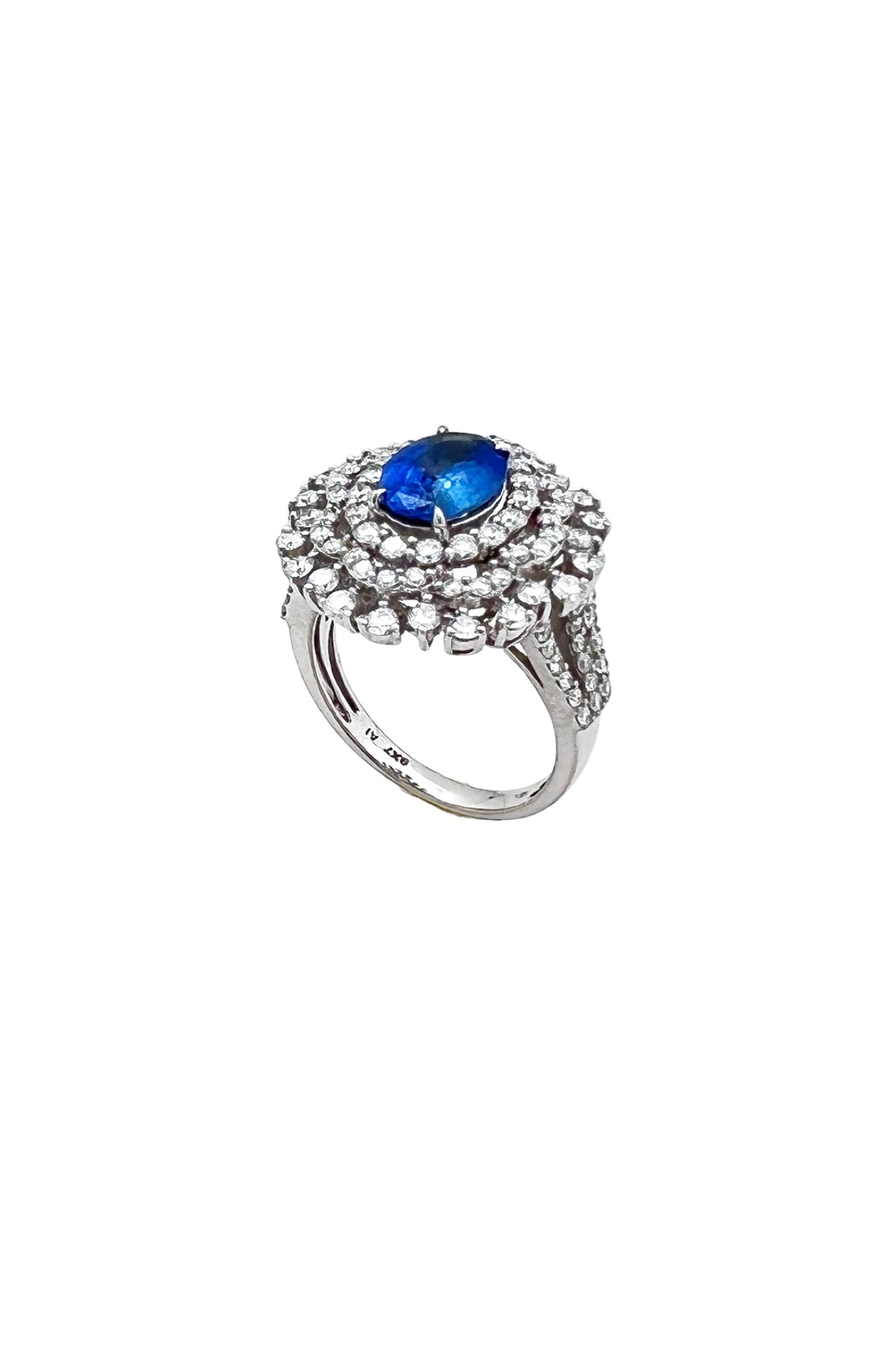 1.710Cts Sapphire Ceylon Certified (Med Dark Blue) 1.58Cts Diamonds 14K White Gold Ring
