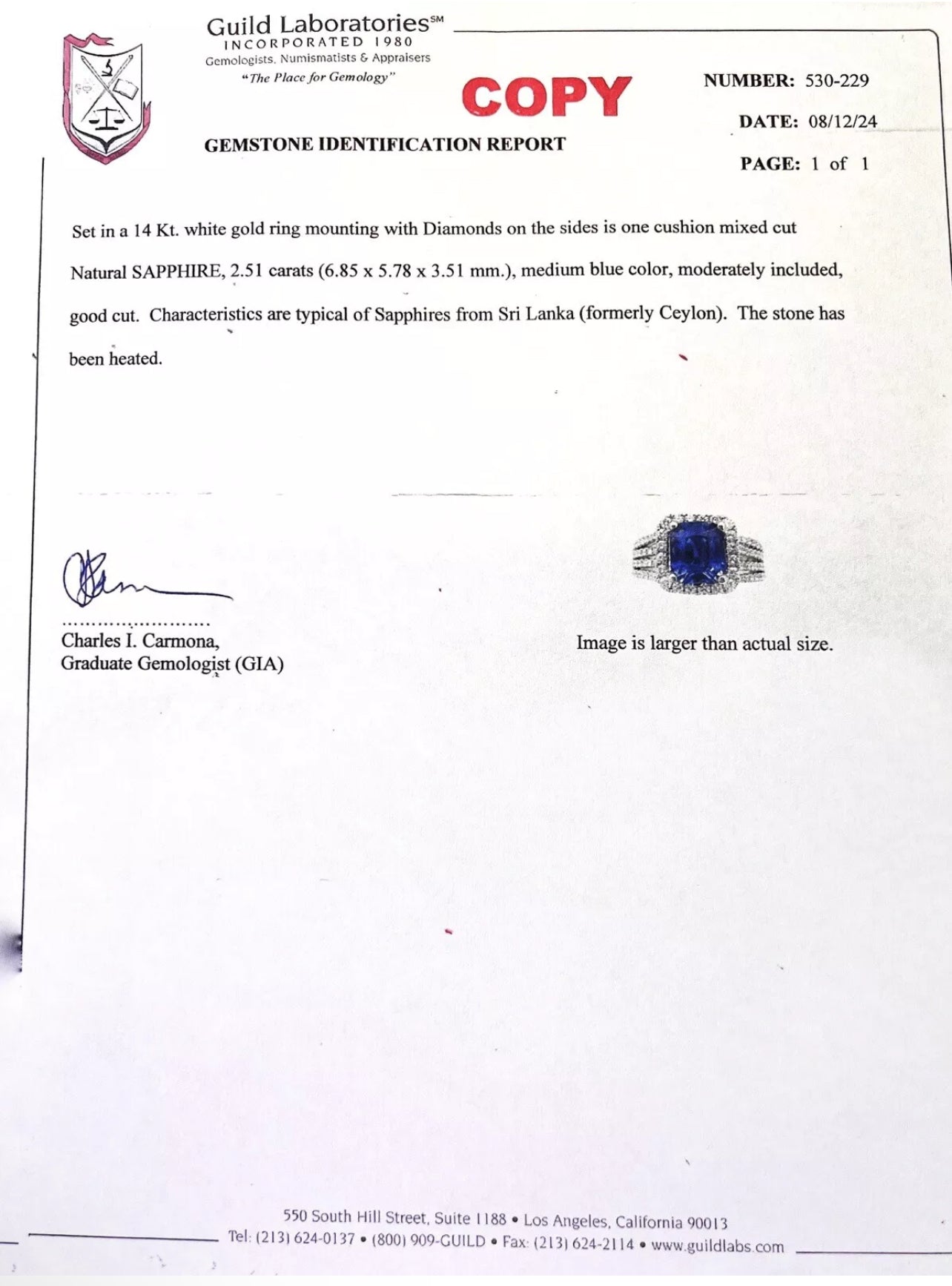 2.51 Carats Sapphire Ceylon Heated (Certified) & 1.48 Carats Diamonds VS2 Set In 14K White Gold Ring