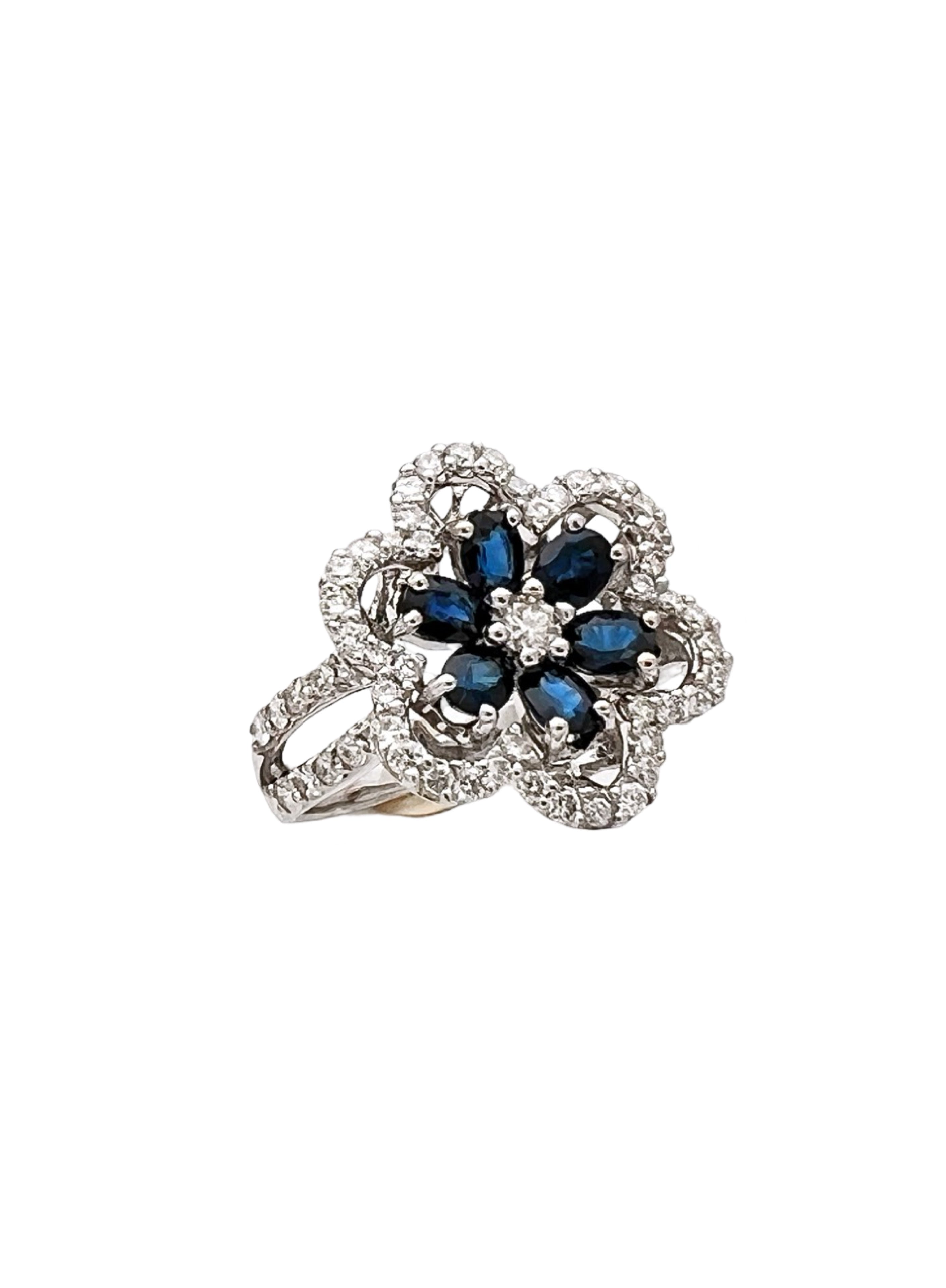 1.91Cts Dark Blue Ceylon Sapphire Cert. W/1.29Cts Diamond 14K White Gold Ring