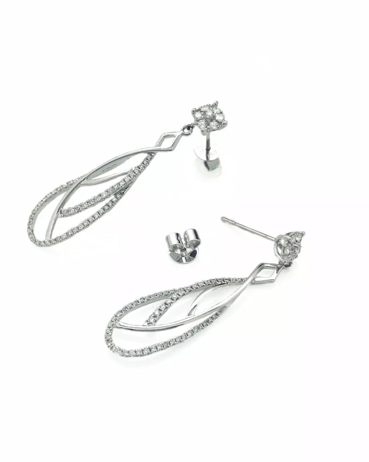 1.05 Total Carat Weight Diamonds Earrings 18K White Gold