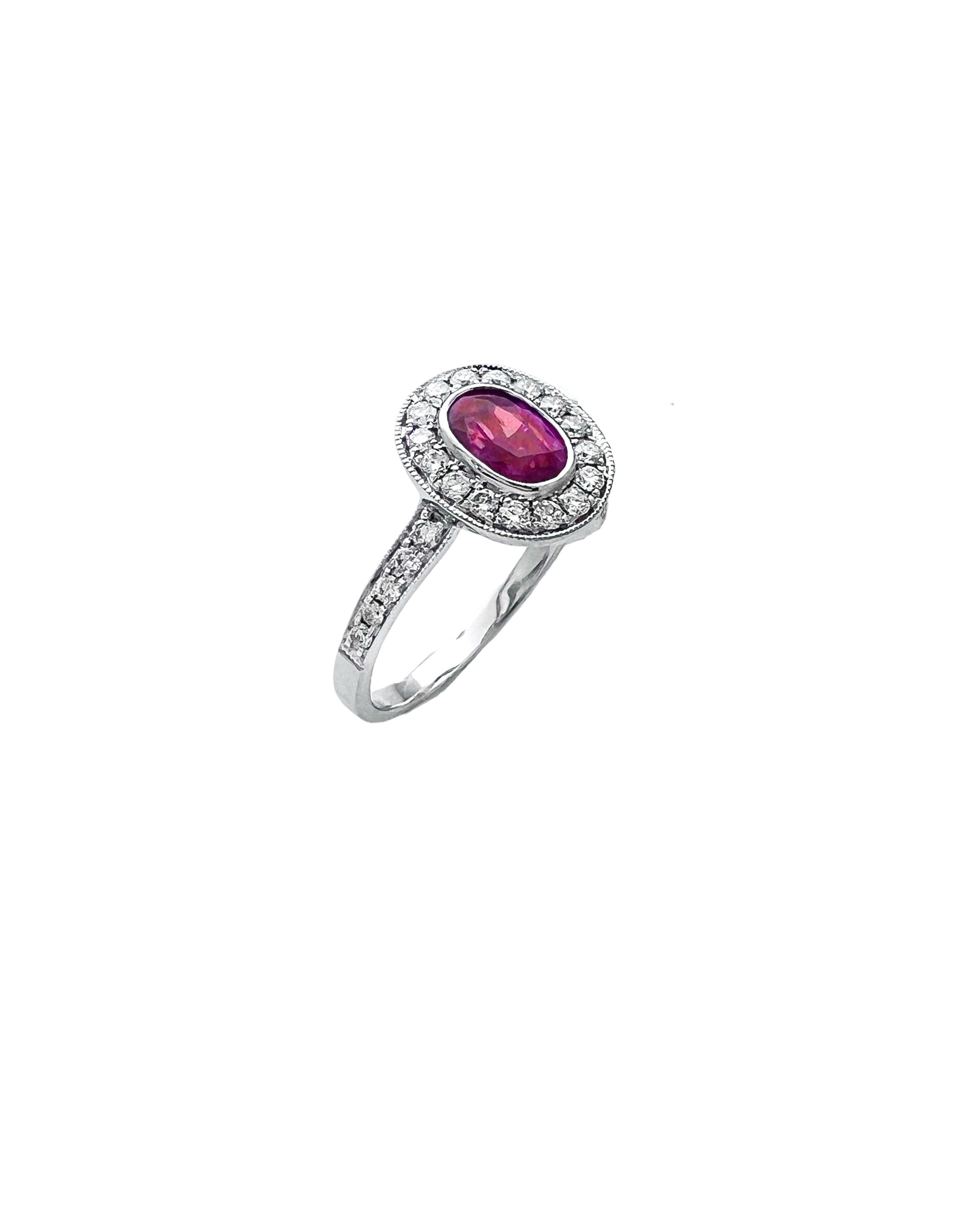 0.29 Carats Diamond VS2 & 0.76 Carats Red Ruby Set In 14 Karat White Gold Ring