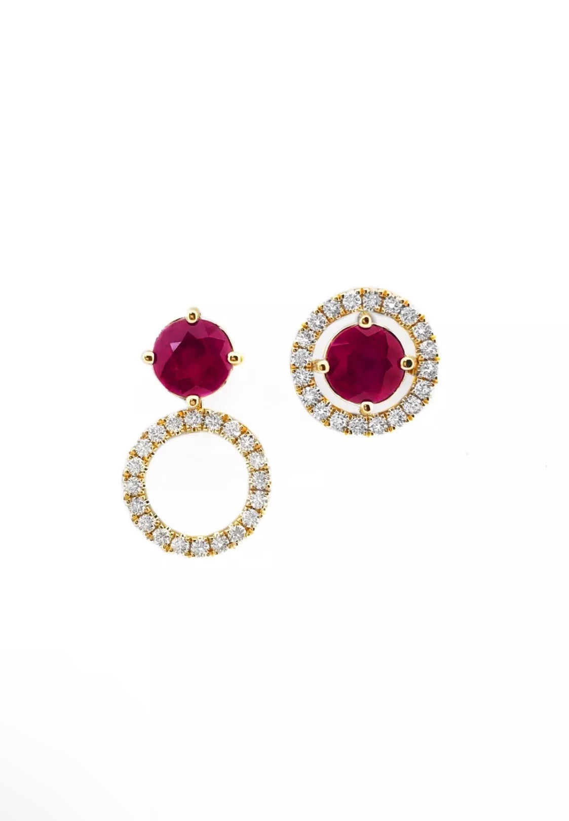 2.89 Carats Rubies (Certified) & 0.80 Carats Diamonds 14K Yellow Gold Earrings (3-Way Wear)