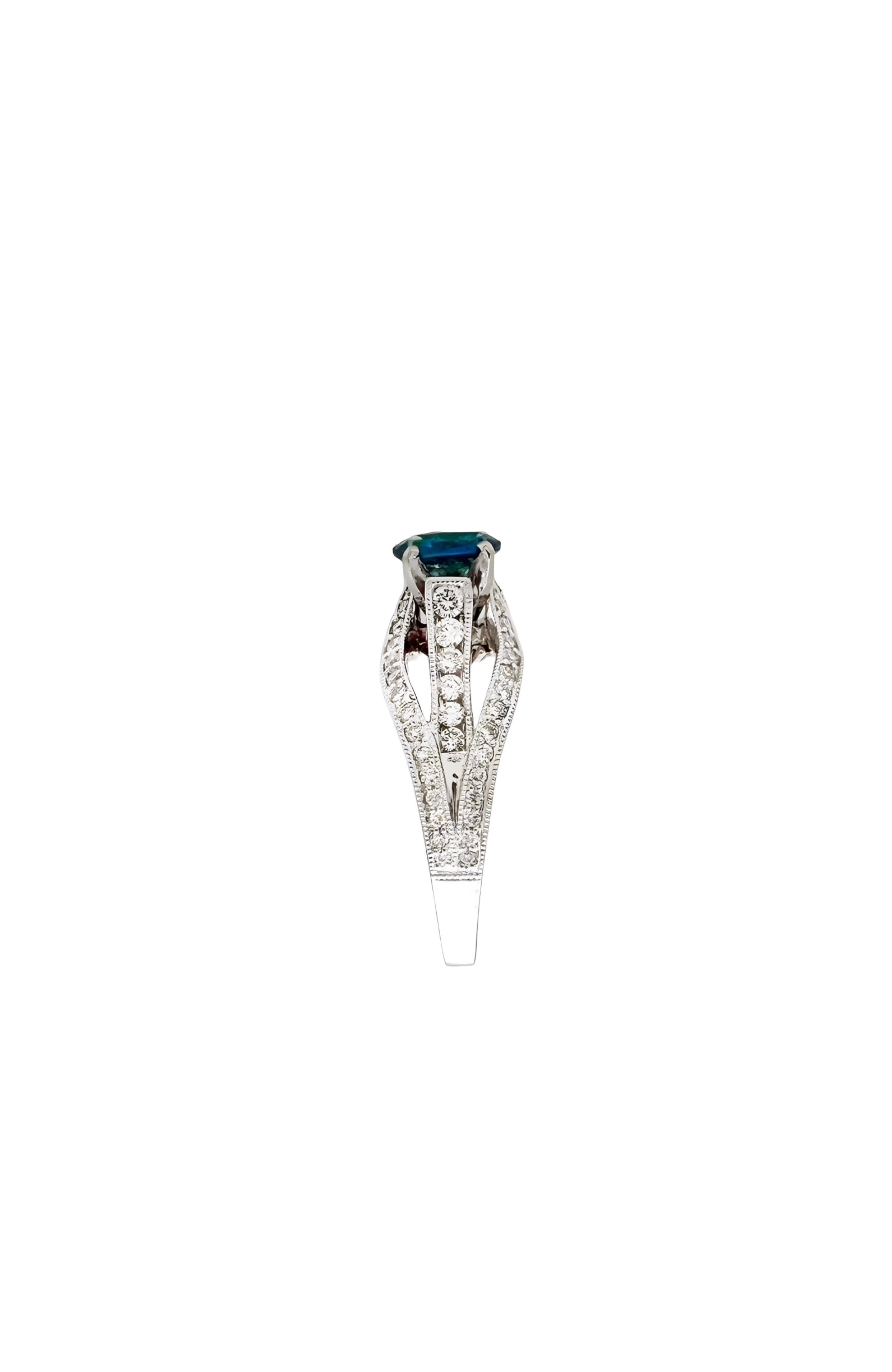 0.55 Carats Alexandrite GIA (Certified) & 0.94 Carats Diamonds Set In 18K white Gold Ring