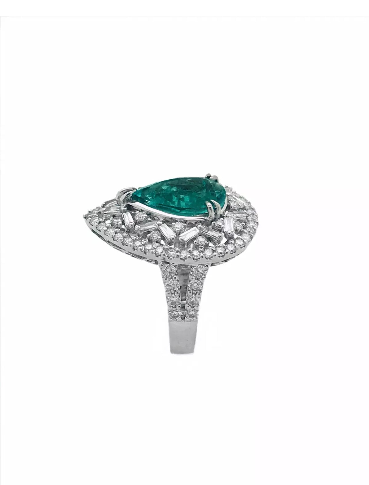 2.86 Cts. Emerald F2 (Colombian) Cert. & 1.92 Cts. Diamonds 18K White Gold Ring