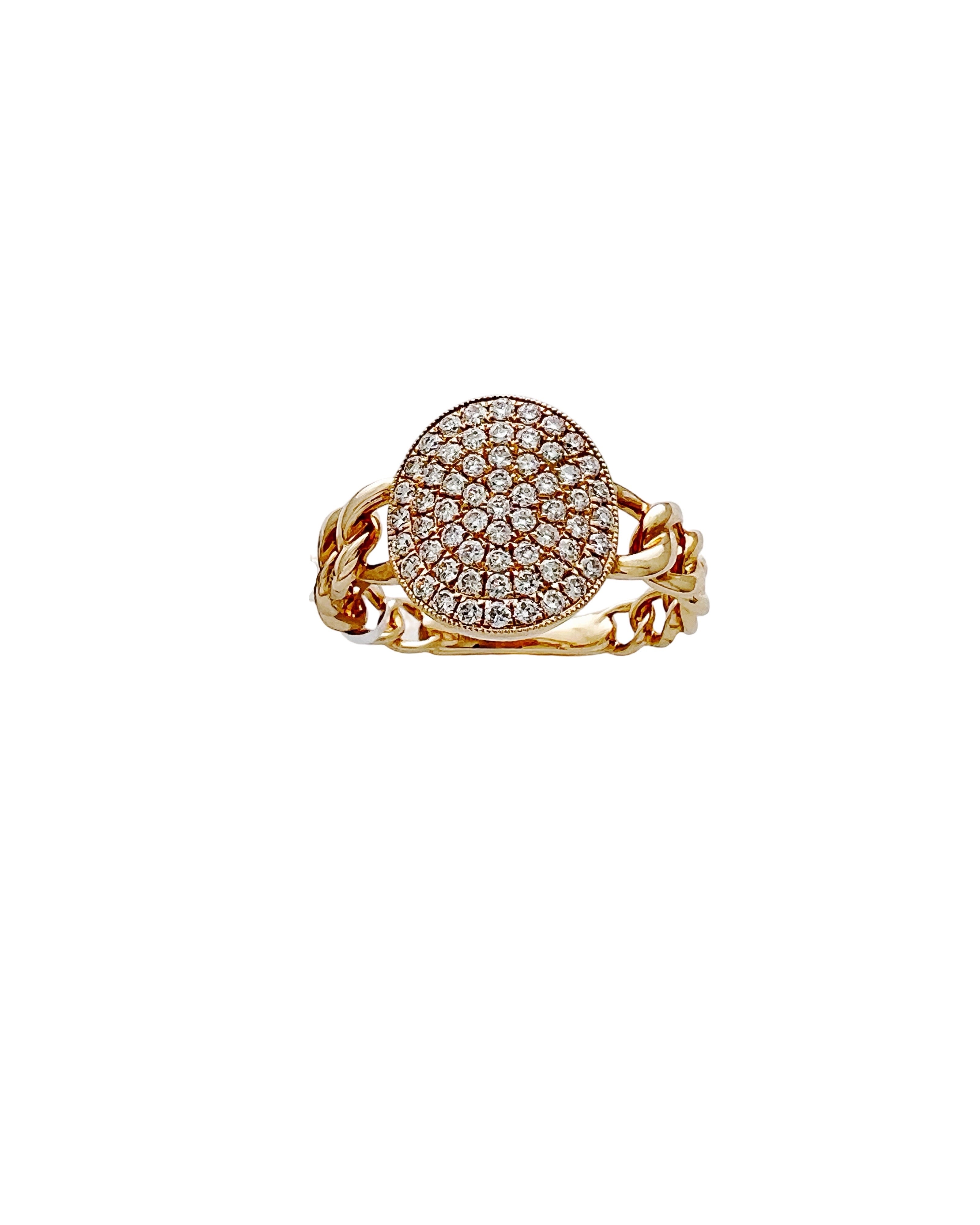 0.39 Carats Diamonds VS2 Set In 14 Karat Yellow Gold Cuban Ring