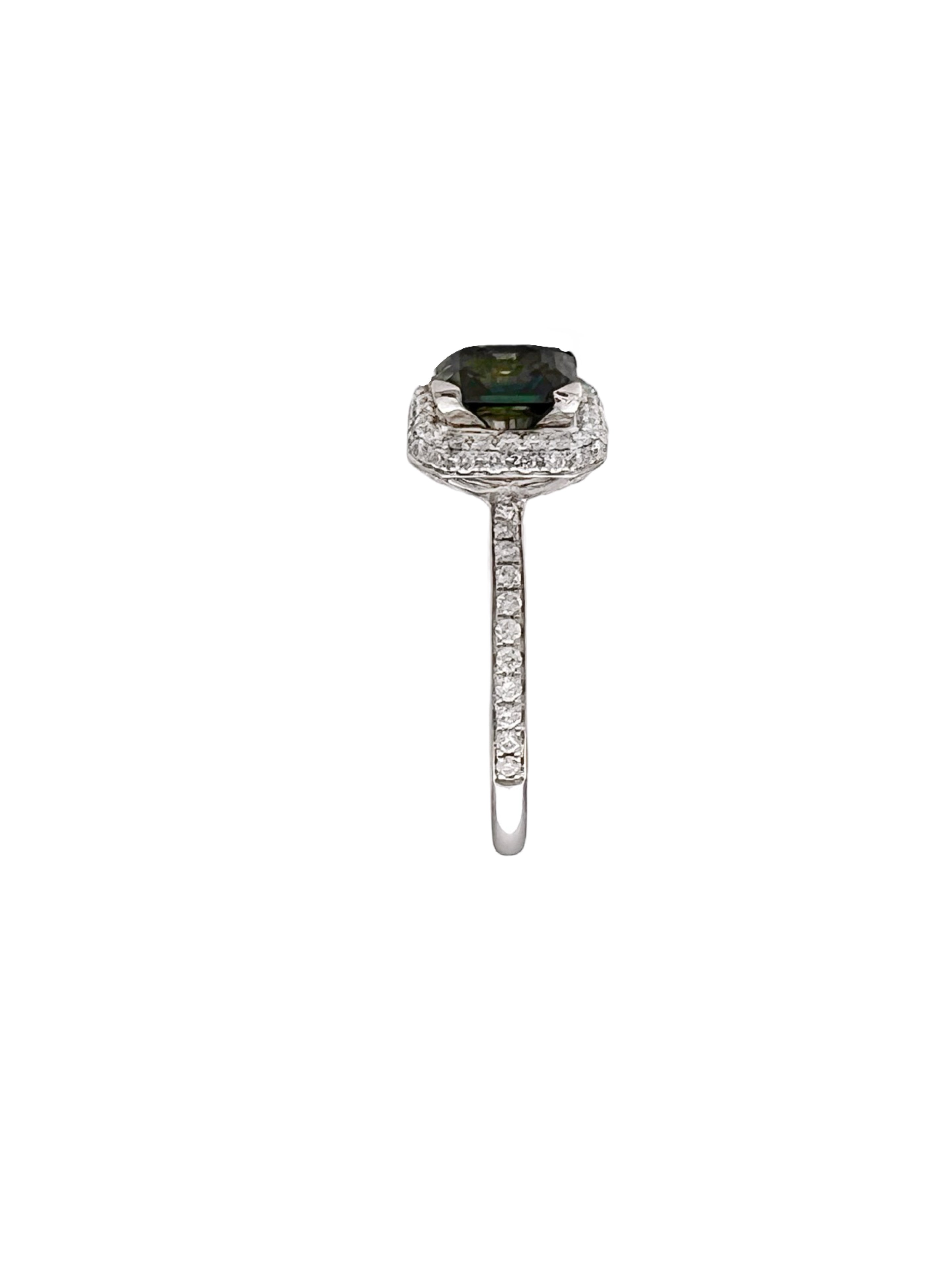 1.12 Carats Madagascar Sapphire No Heat (Certified) & 0.54 Carats Diamonds Set In 14 Karat White Gold Ring