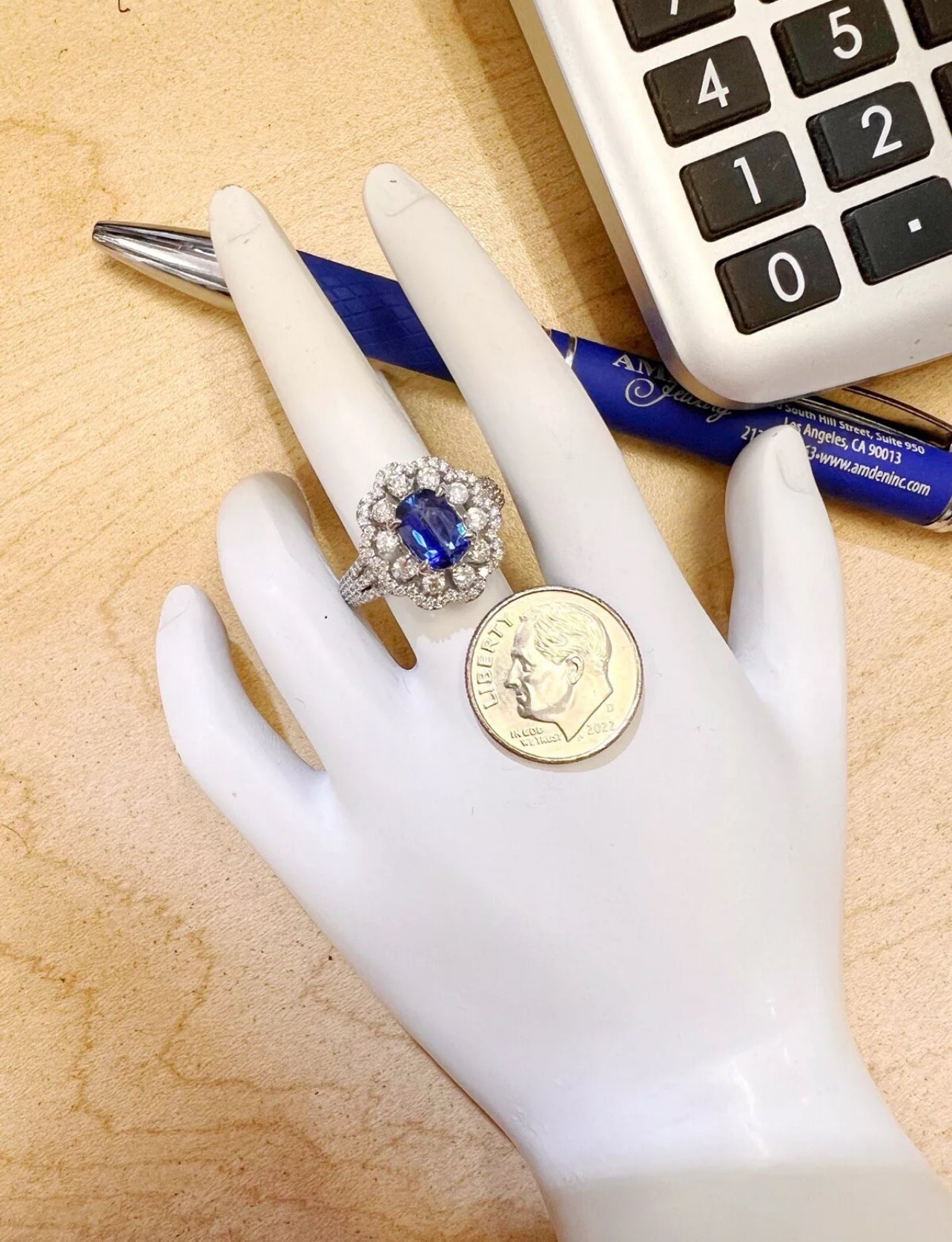 1.230 Carats Light-Dark Blue Ceylon Sapphire GIA (Certified) W/ 1.42 Carats Diamonds, 18K White Gold Ring