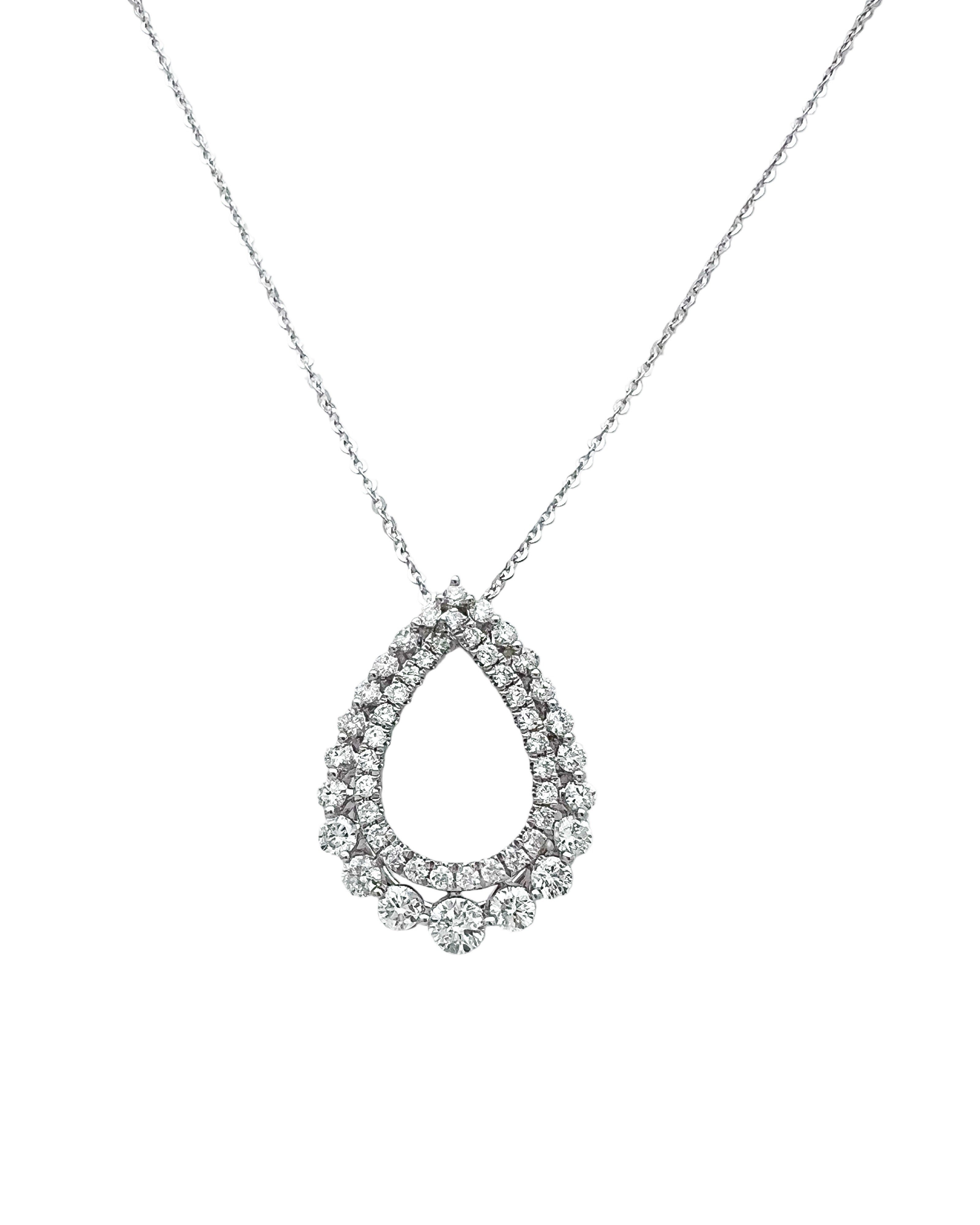 1.28 Carats Diamond VS2 Set In 18 Karat White Gold Pendant With Rolo Diamond-Cut Chain 18 Inches