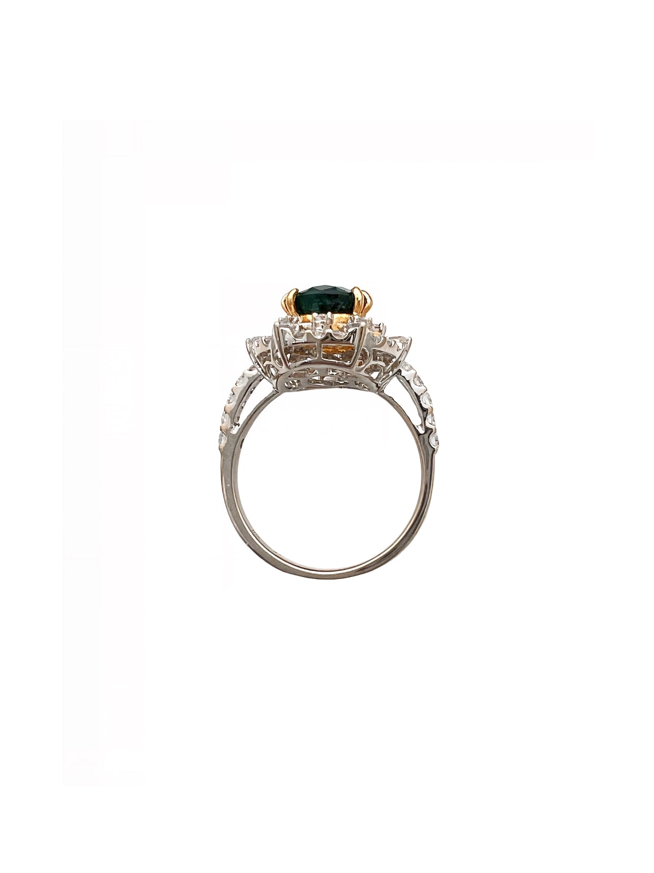 2.10 Carats Trapiche Colombian Emerald, No-Oil (Certified) & 1.28 Carats Diamonds VS2 Set 18K White & Yellow Gold Ring