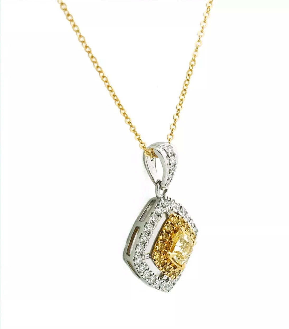 1.15 TCW Natural Yellow & White Diamonds Set In 18K White-Yellow Gold With Rolo Chain