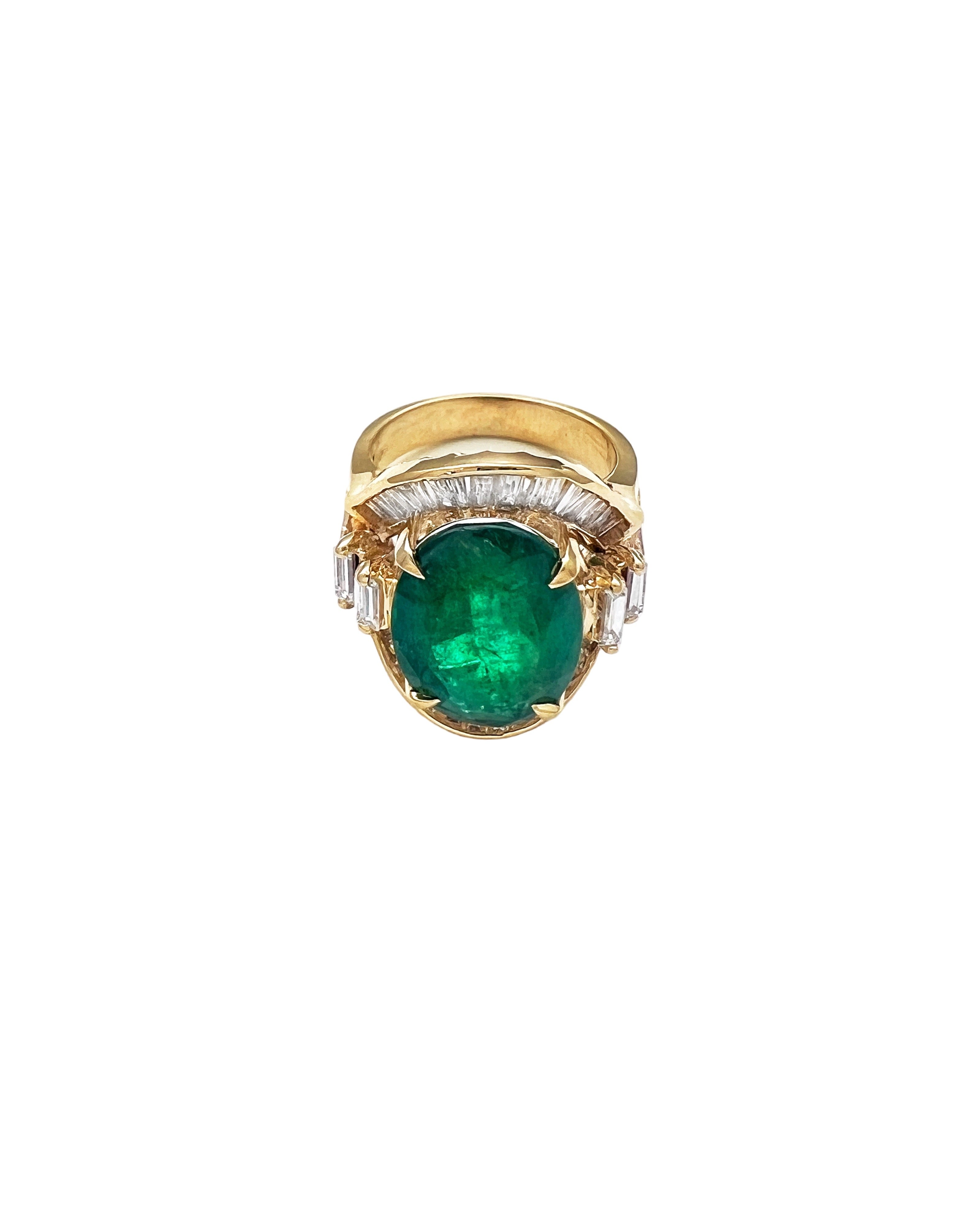 6.32 Carats Brazilian Emerald F2 (Certified) & 1.85 Carats Diamond VS2 Set In 14 Karat Yellow Gold Ring