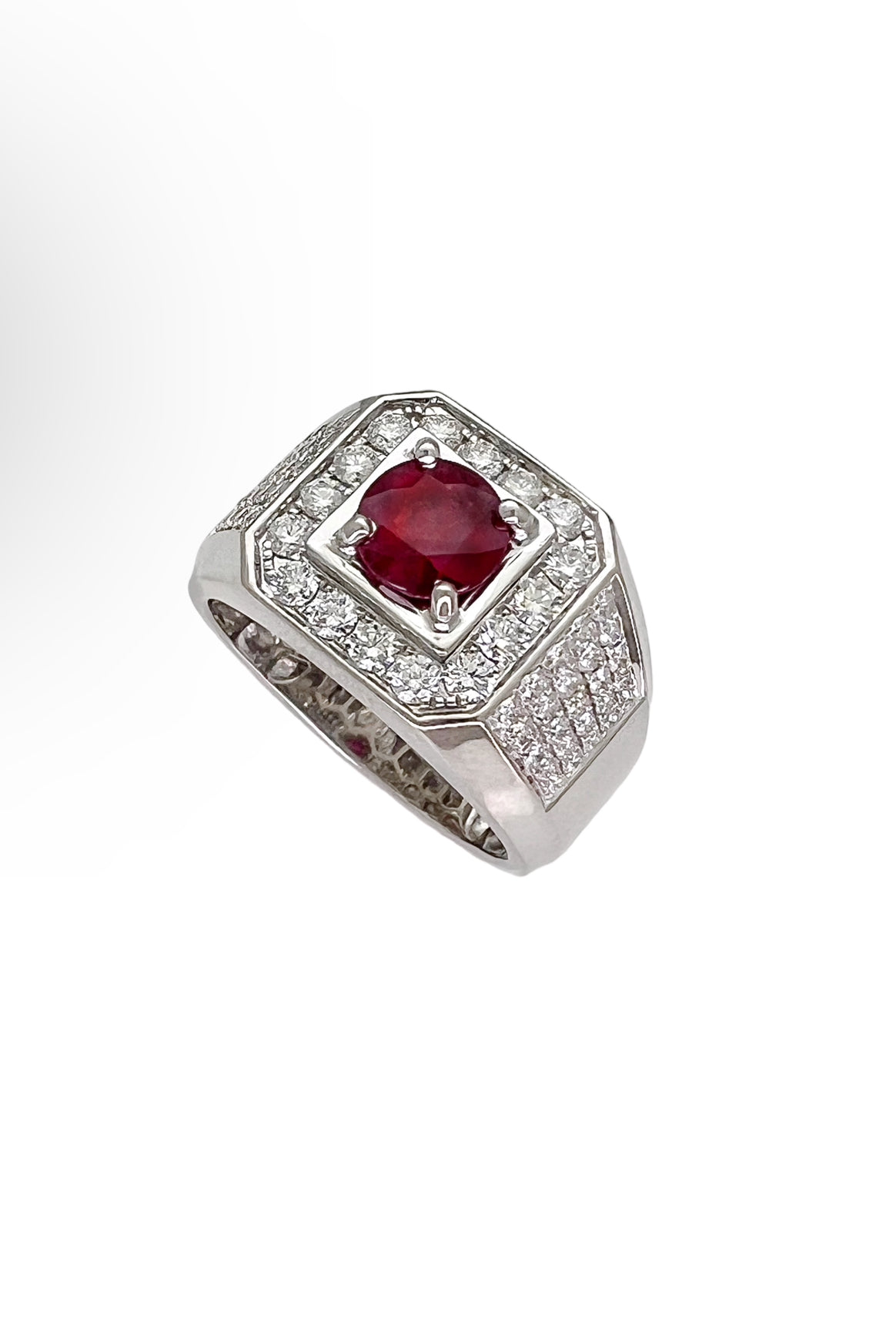 1.60Cts Burma Ruby Certified W/ 1.59Cts Diamonds 18K White Gold Ring