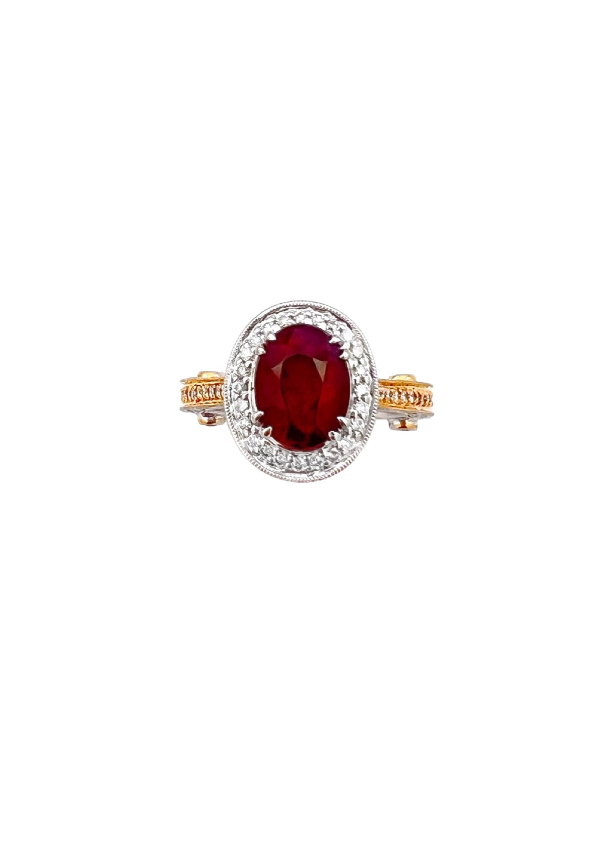2.22Cts Ruby Heated GIA (Certified) & 1.20Cts Diamonds Set In 18K Rose-White Gold Ring