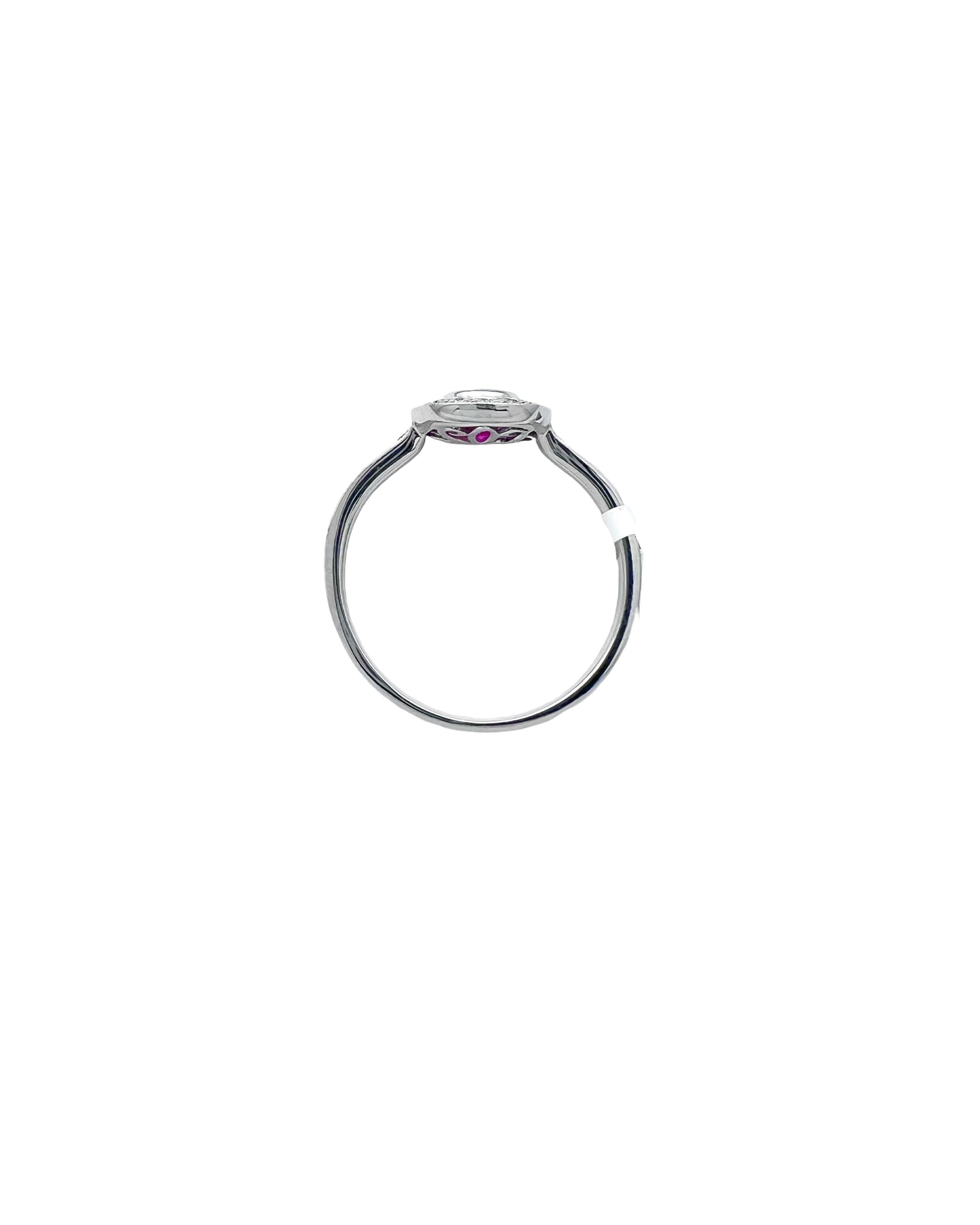 0.29 Carats Diamond VS2 & 0.76 Carats Red Ruby Set In 14 Karat White Gold Ring