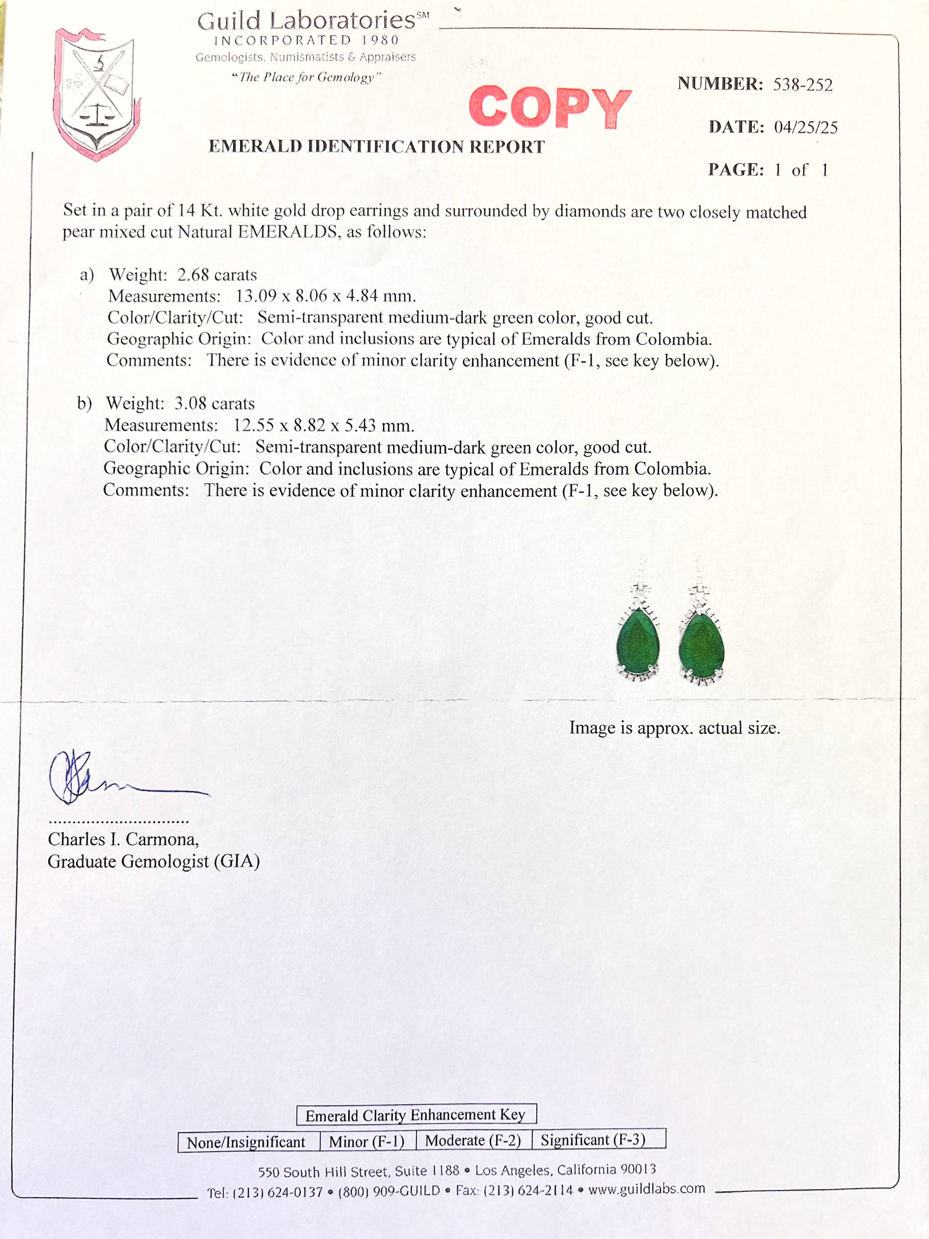 5.76 Carats Colombian Emeralds F1 (Certified) & 0.81 Carats Diamonds Set in 14K White Gold Earrings