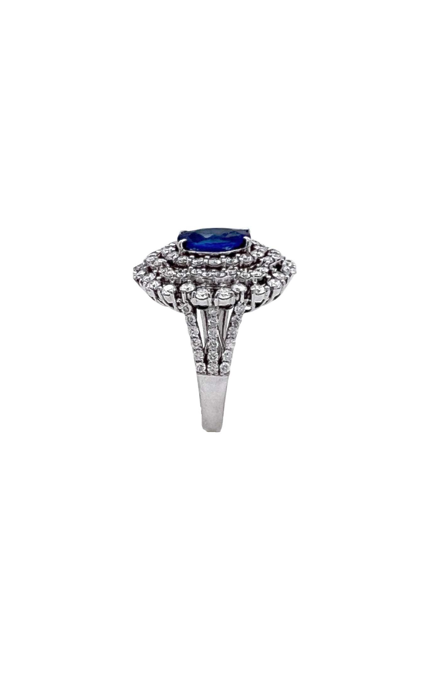 1.710Cts Sapphire Ceylon Certified (Med Dark Blue) 1.58Cts Diamonds 14K White Gold Ring