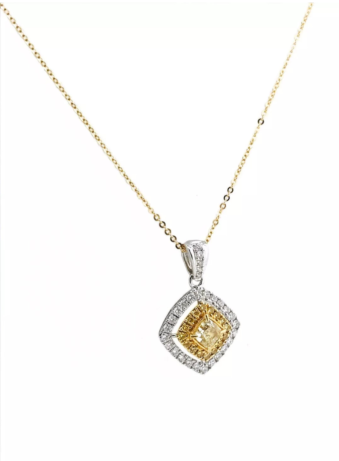 1.15 TCW Natural Yellow & White Diamonds Set In 18K White-Yellow Gold With Rolo Chain
