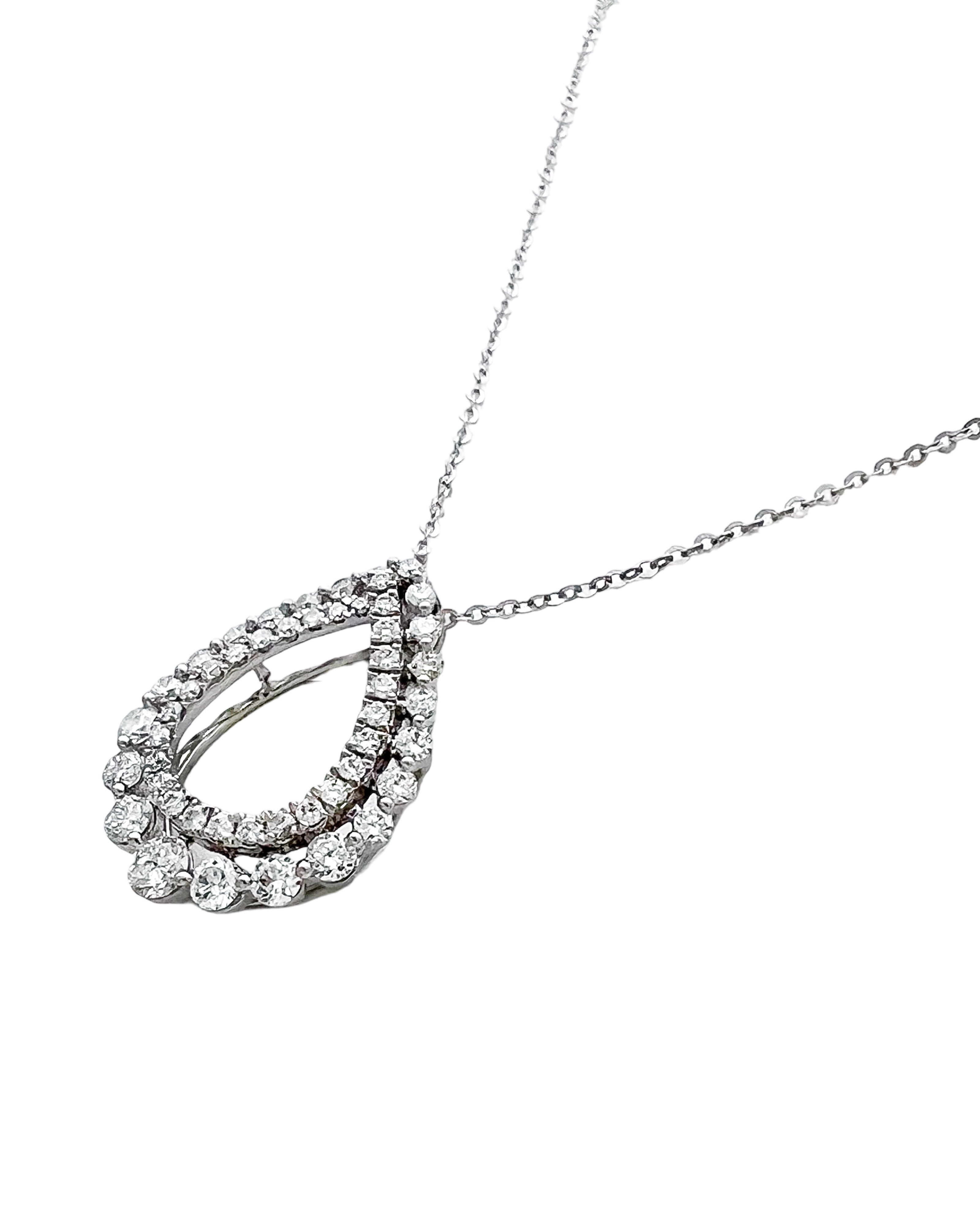 1.28 Carats Diamond VS2 Set In 18 Karat White Gold Pendant With Rolo Diamond-Cut Chain 18 Inches
