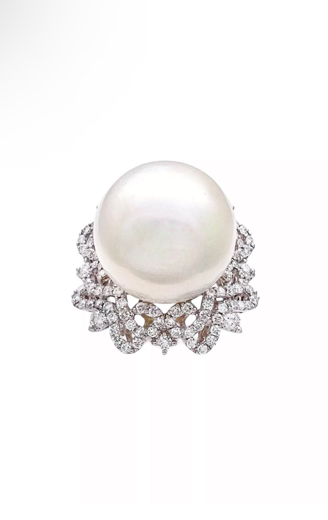 16.4MM South Sea Pearl (Certified) & 2.04 Carats Diamonds VS2 Set In 18K White Gold Ring