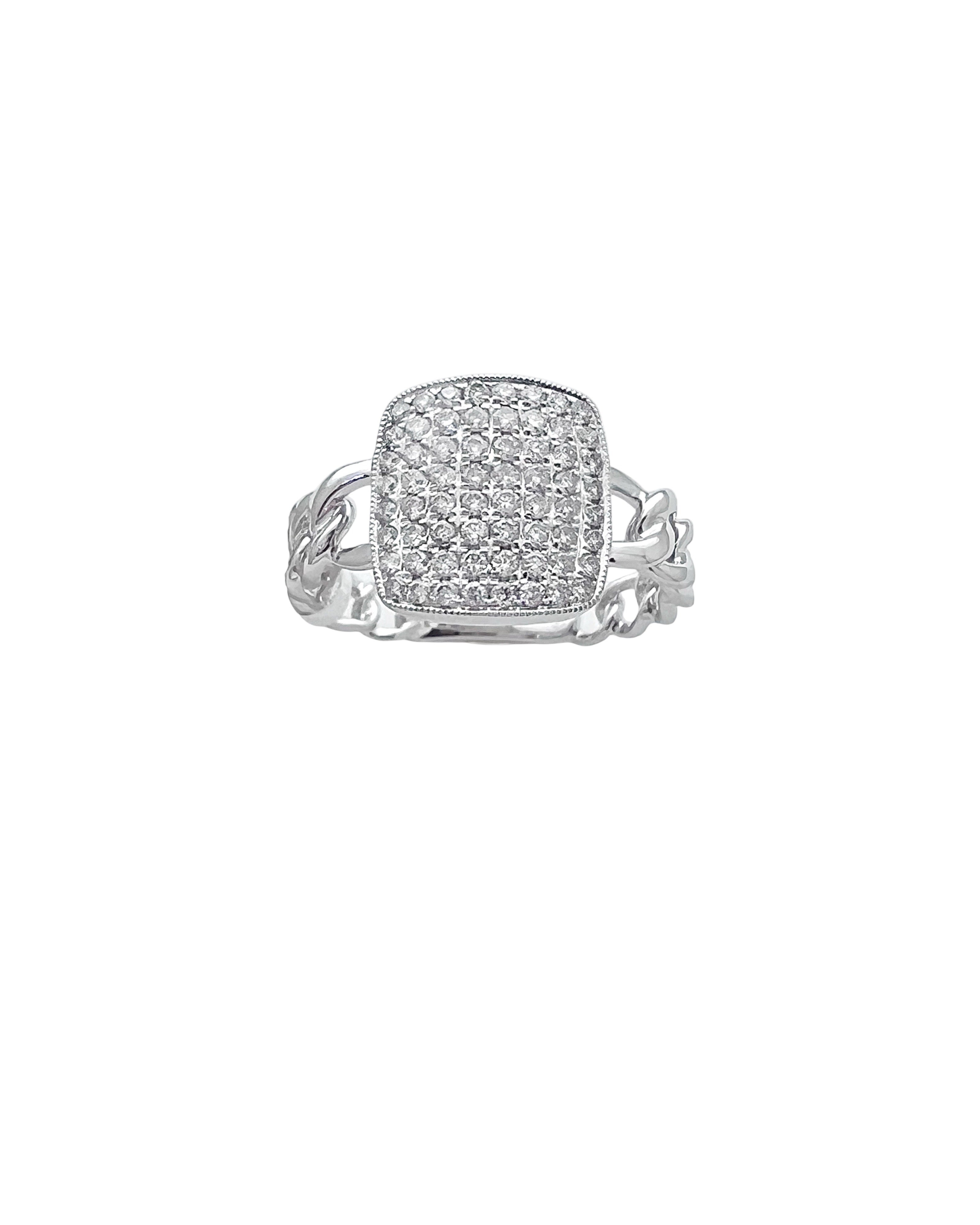 0.45 Carats Diamonds VS2 Set In 14 Karat White Gold Cuban Ring