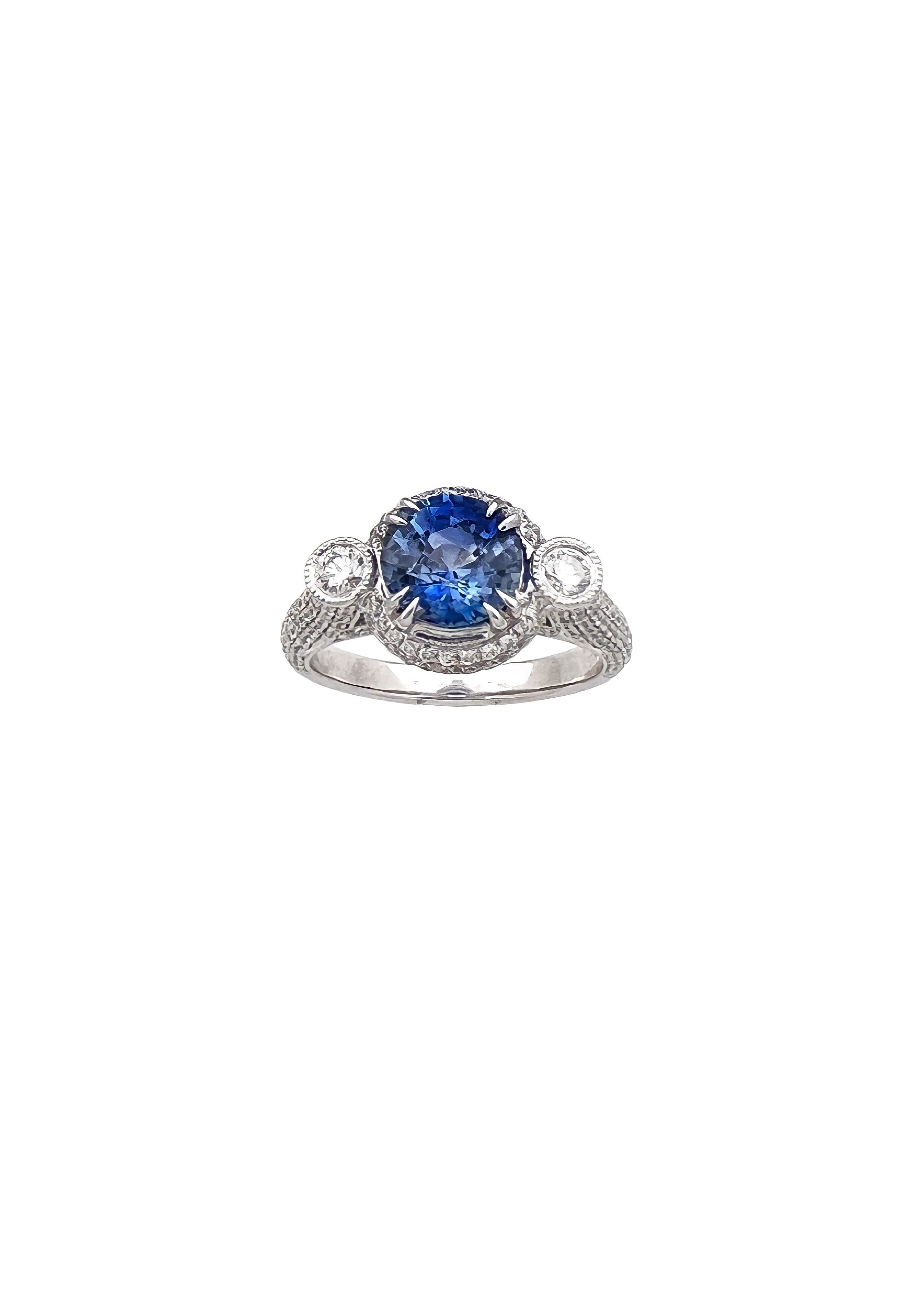 1.88 Carats Ceylon Sapphire Certified & 1.51 Carats Diamonds VS2 14Kt White Gold Ring